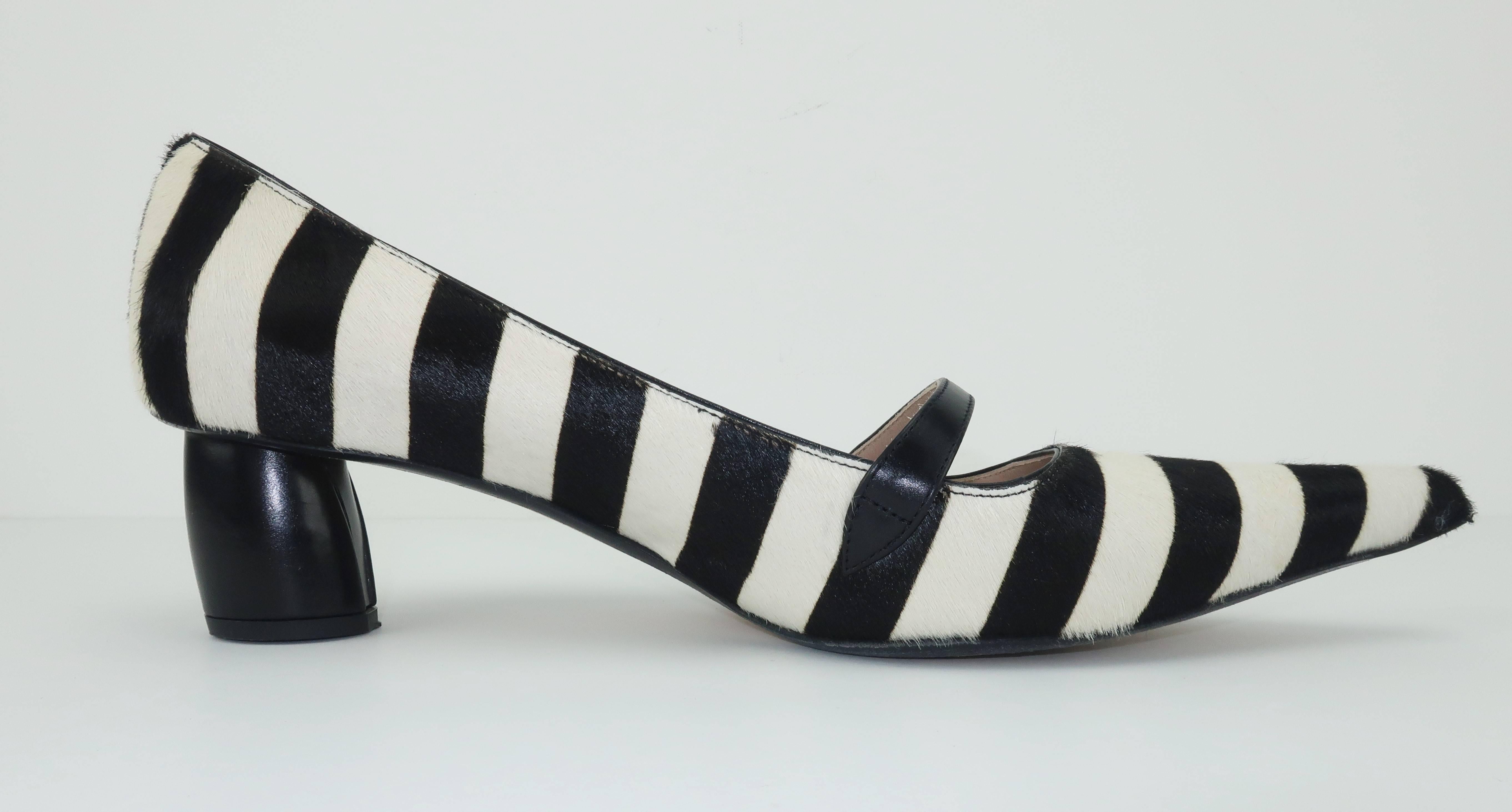 Gray Marc Jacobs Pointy Toe Mary Jane Pony Striped Shoes For Sale
