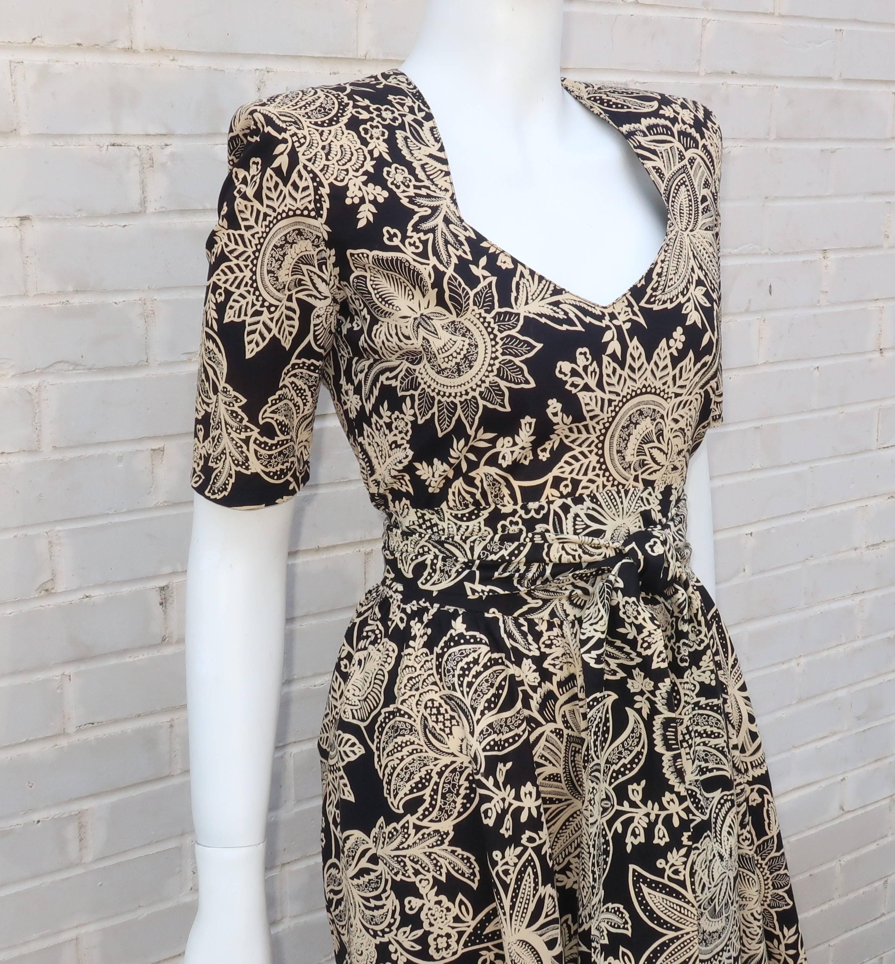 Black 1980's Sonia Rykiel Cotton Tropical Print Dress 