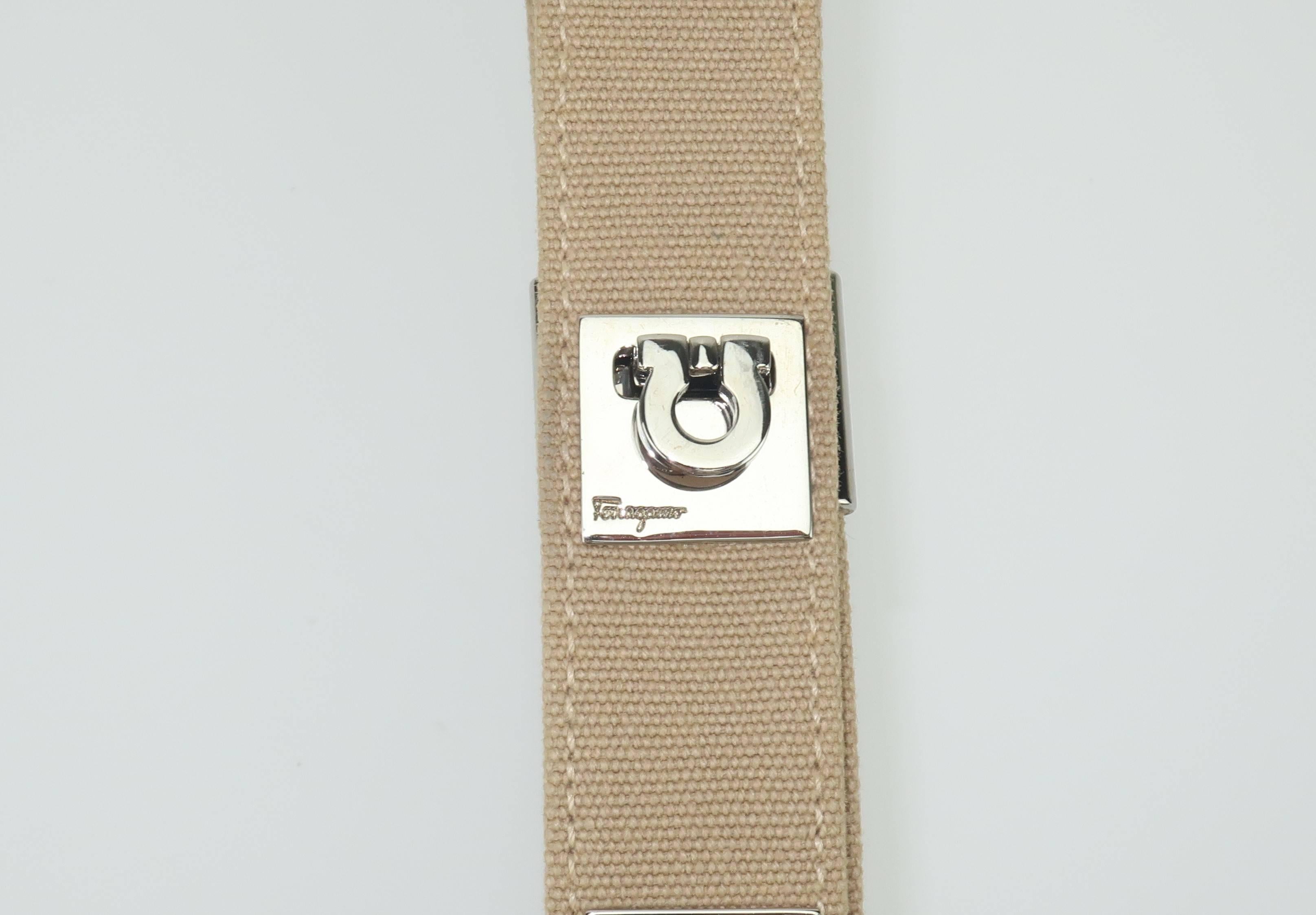 1980's Ferragamo Logo Safari Style Canvas Belt In Excellent Condition In Atlanta, GA