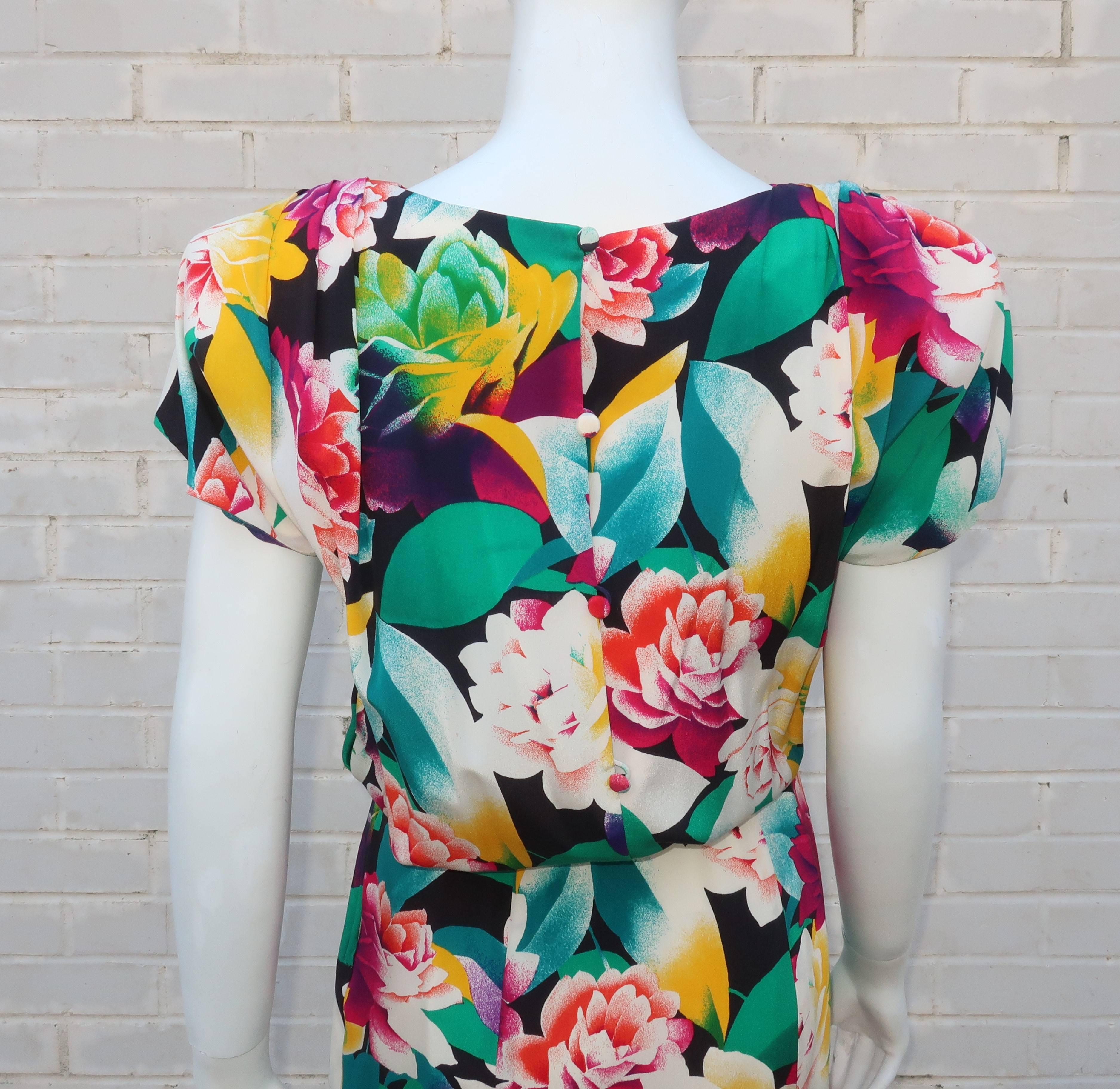 1980's Albert Nipon Tropical Floral Silk Dress For Sale at 1stDibs ...