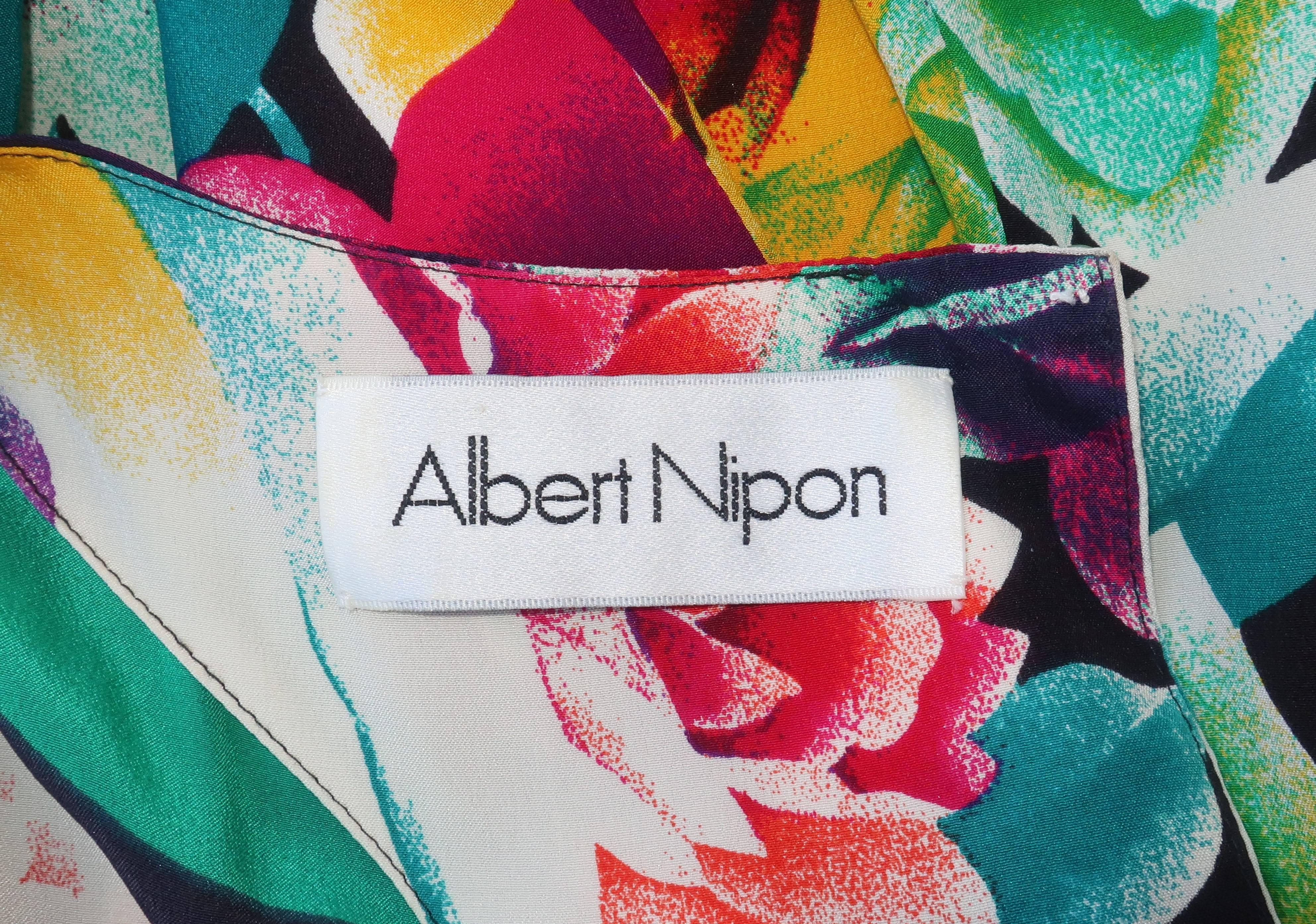 1980's Albert Nipon Tropical Floral Silk Dress 4