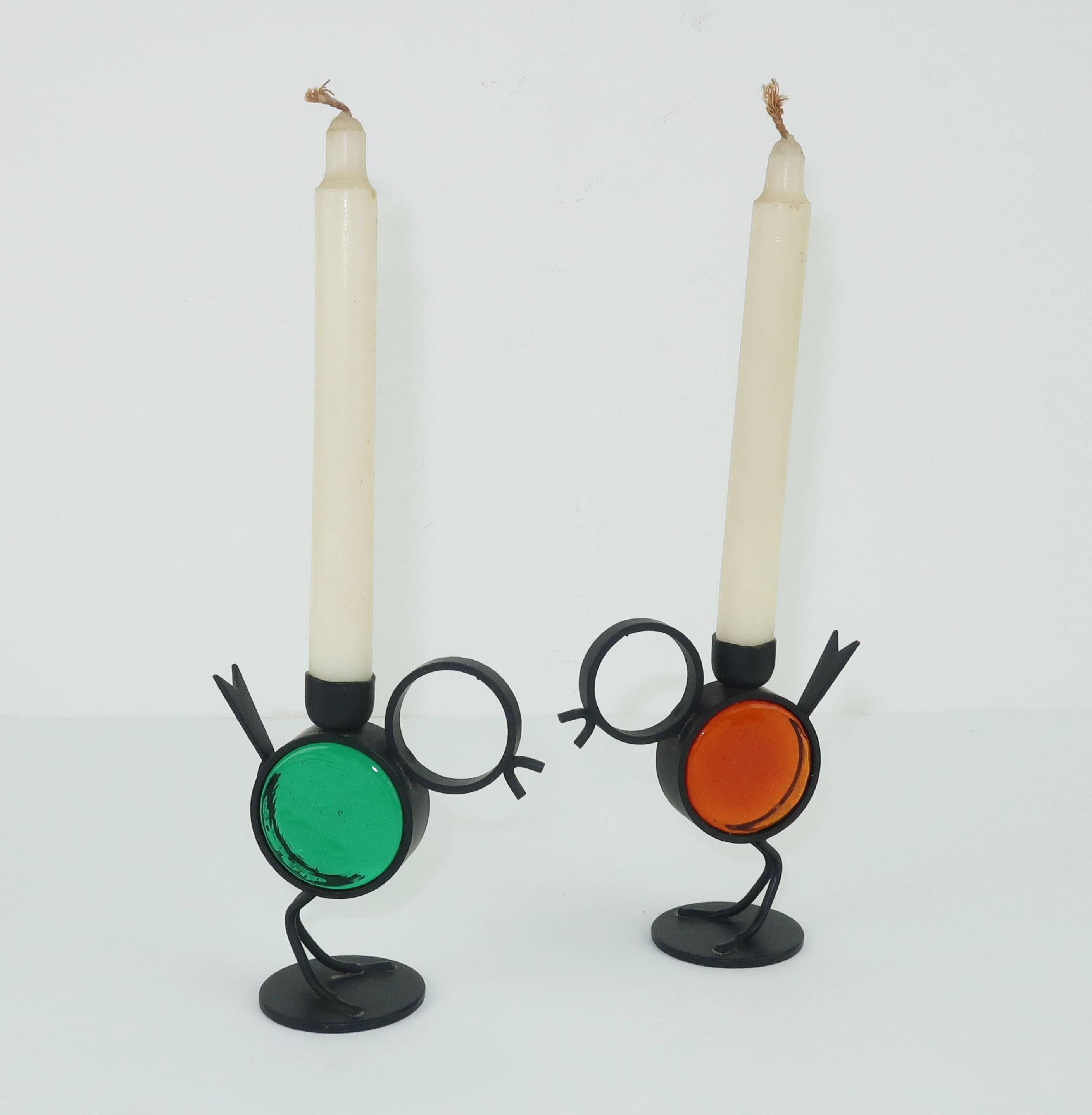 Ystad Metall Iron and Glass Chick Candle Holders, circa 1960  4