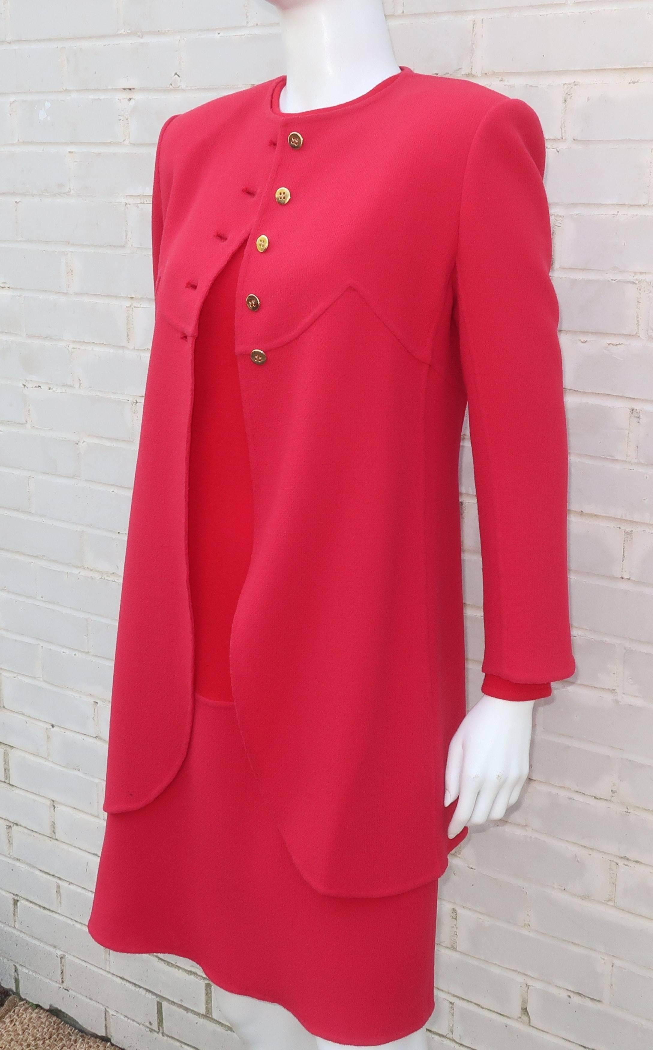 Women's 1980’s Bill Blass Red Dress & Jacket Ensemble