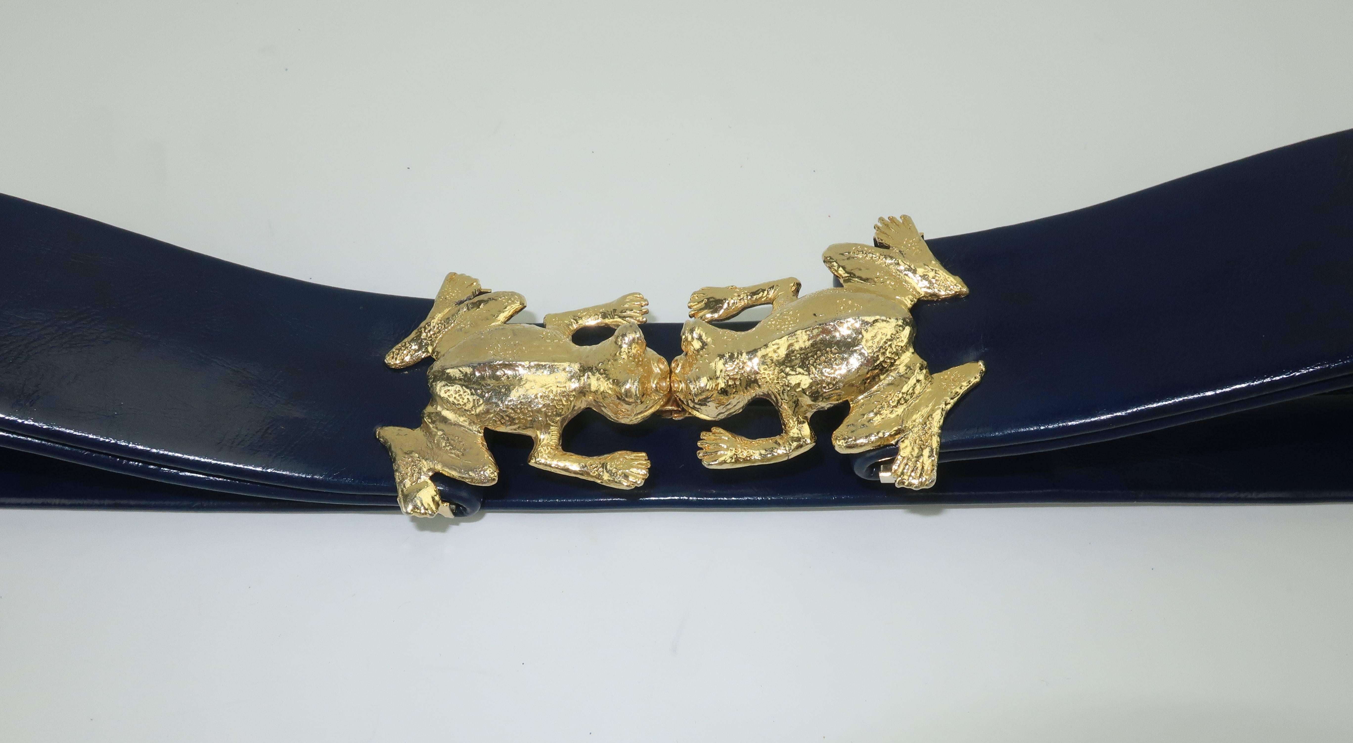 Women's 1970’s Kissing Frog Buckles With Blue Belt