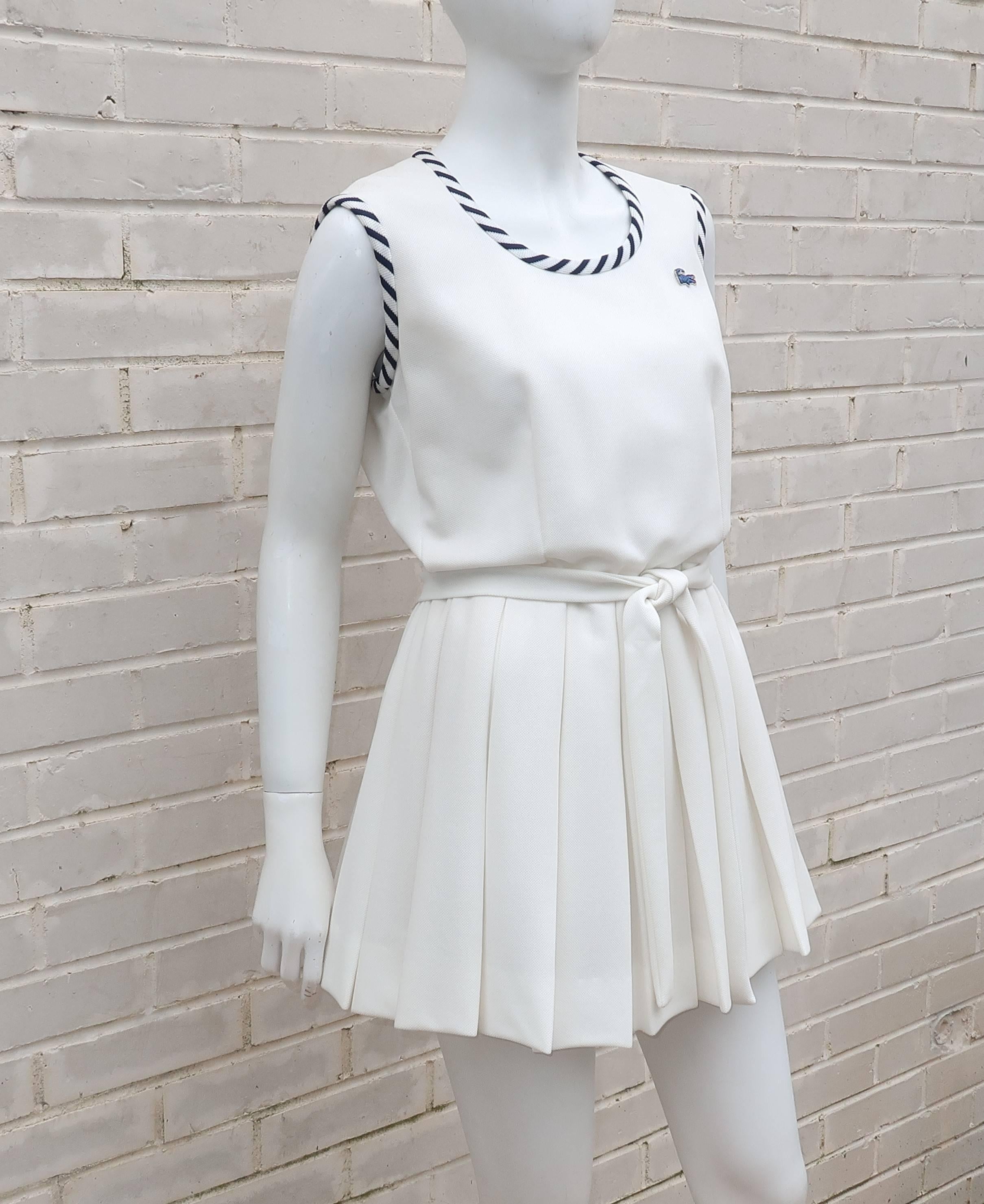 Gray 1970's Izod Blue & White Tennis Dress With Bloomers