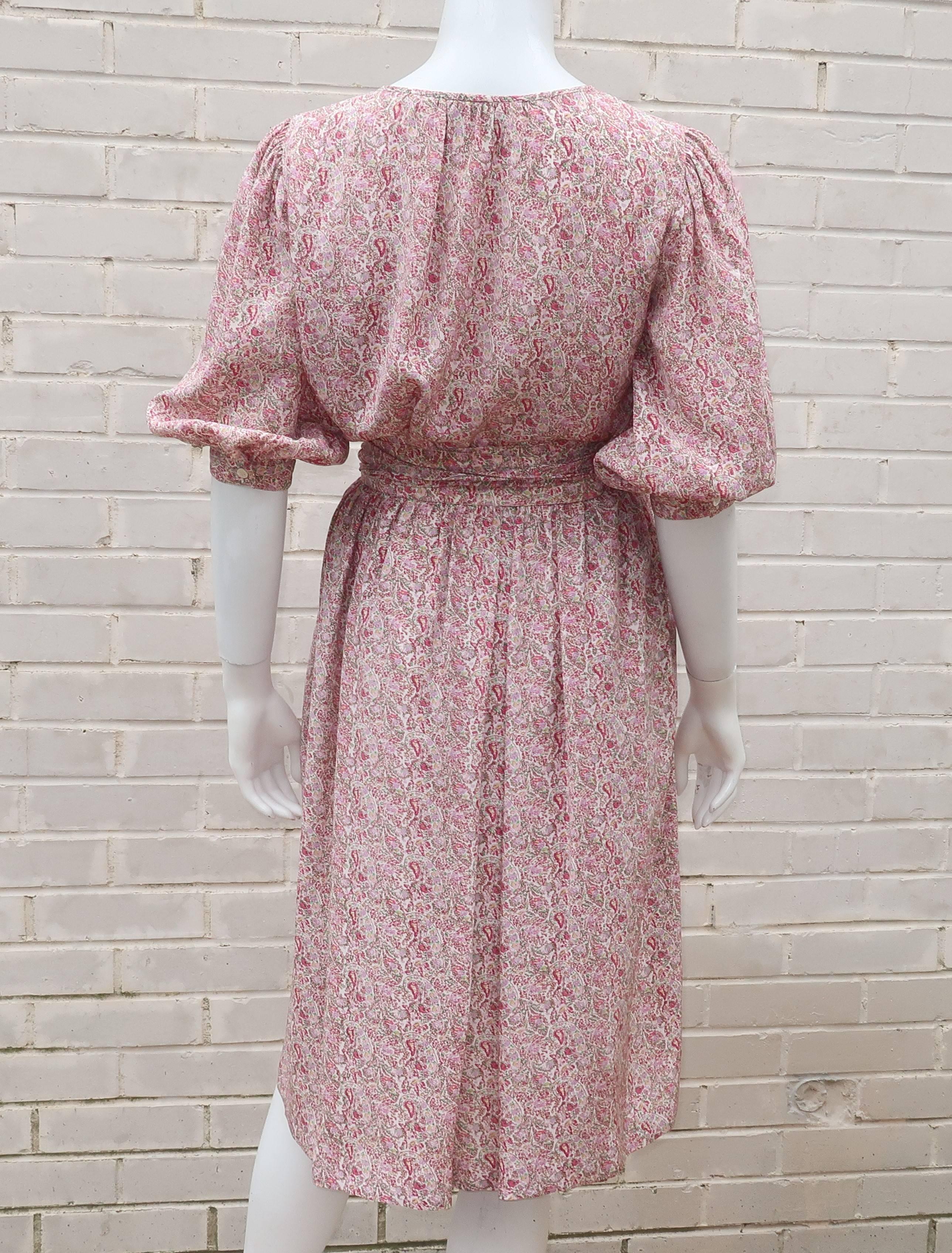 C.1980 Oscar de La Renta Two Piece Silk Floral Peasant Dress 4