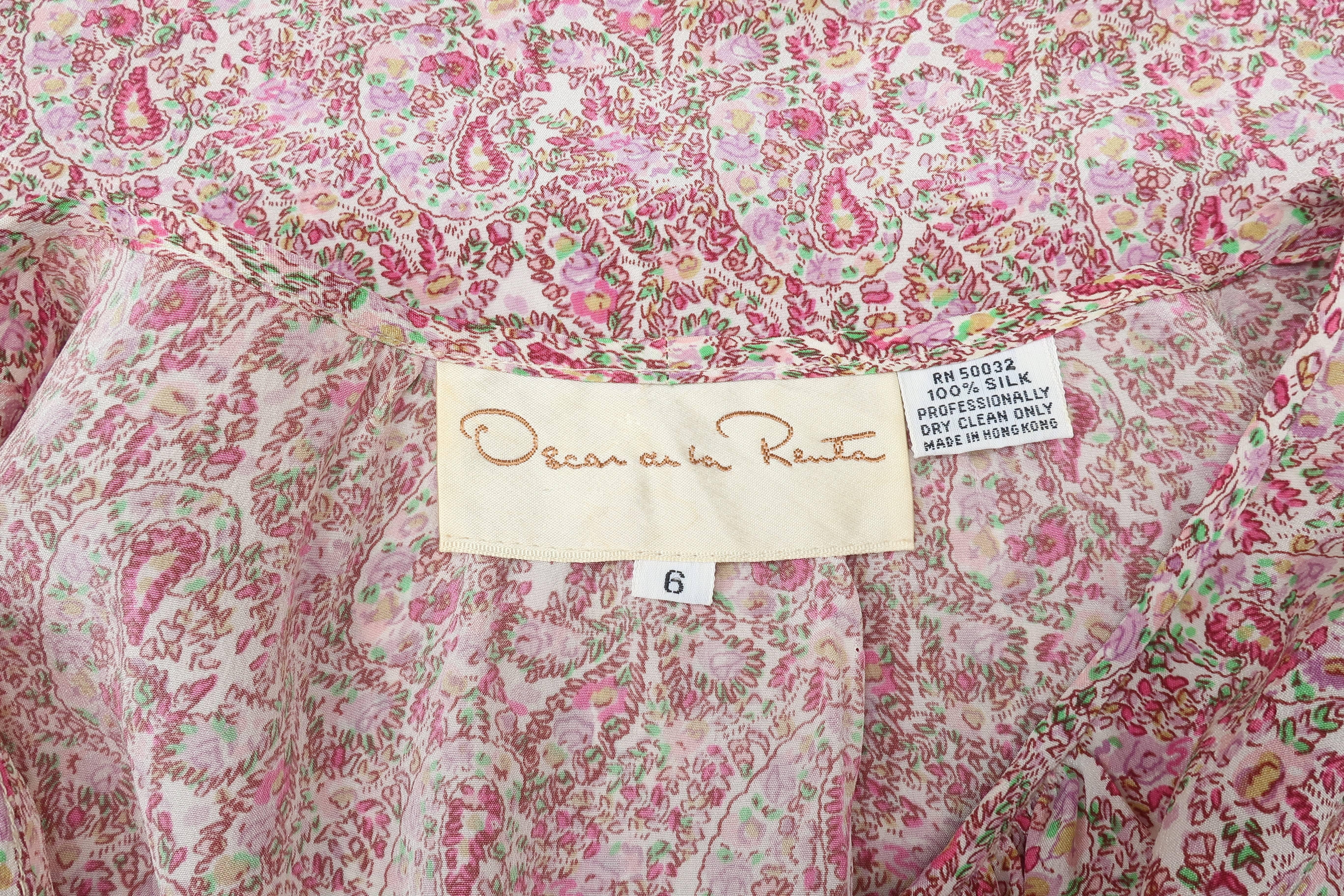 C.1980 Oscar de La Renta Two Piece Silk Floral Peasant Dress 7