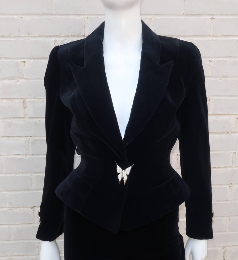 Vintage Thierry Mugler Black Velvet Wasp Waist Suit With Butterfly ...