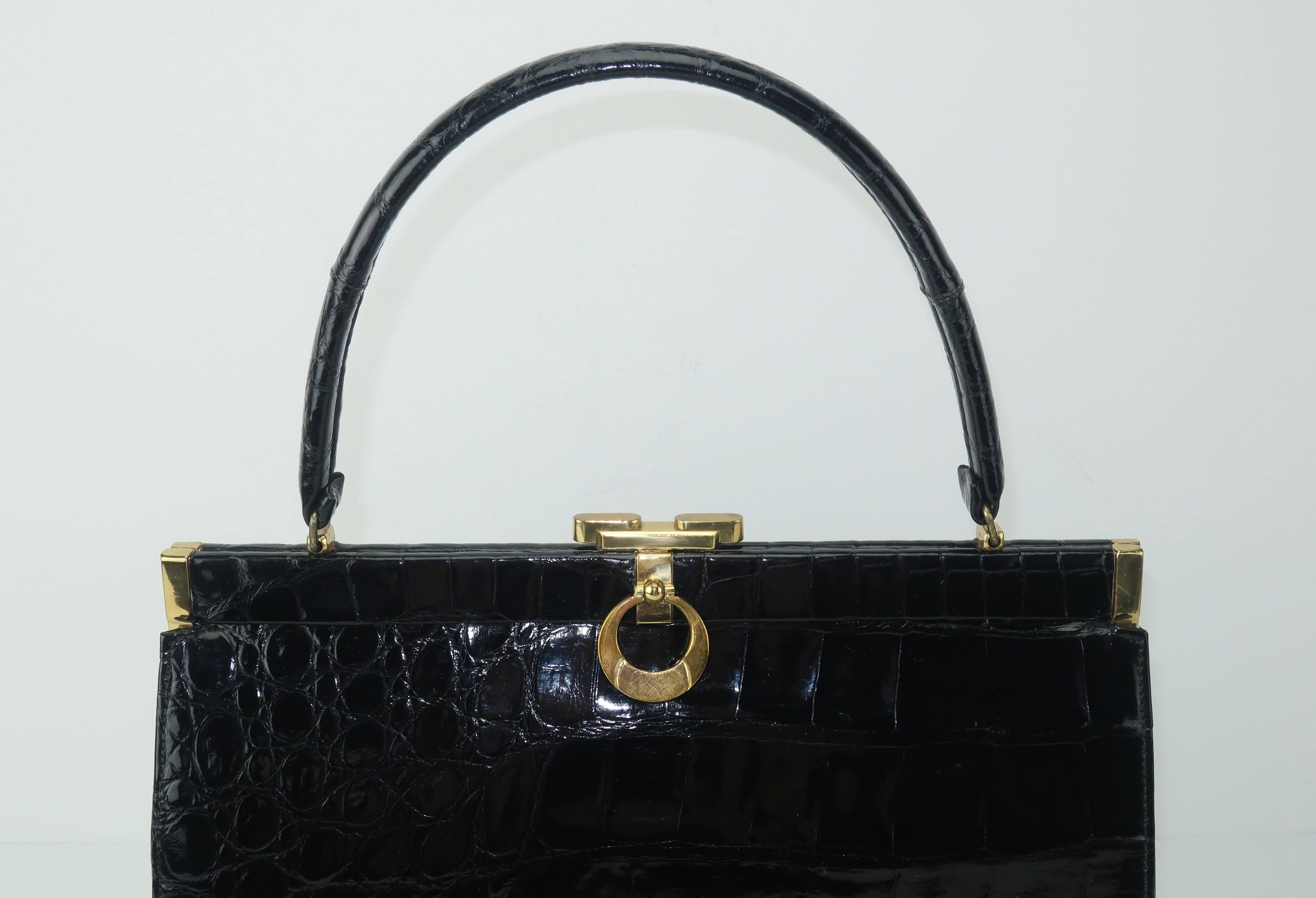 Women's Classic 1950’s Bellestone Black Alligator Handbag