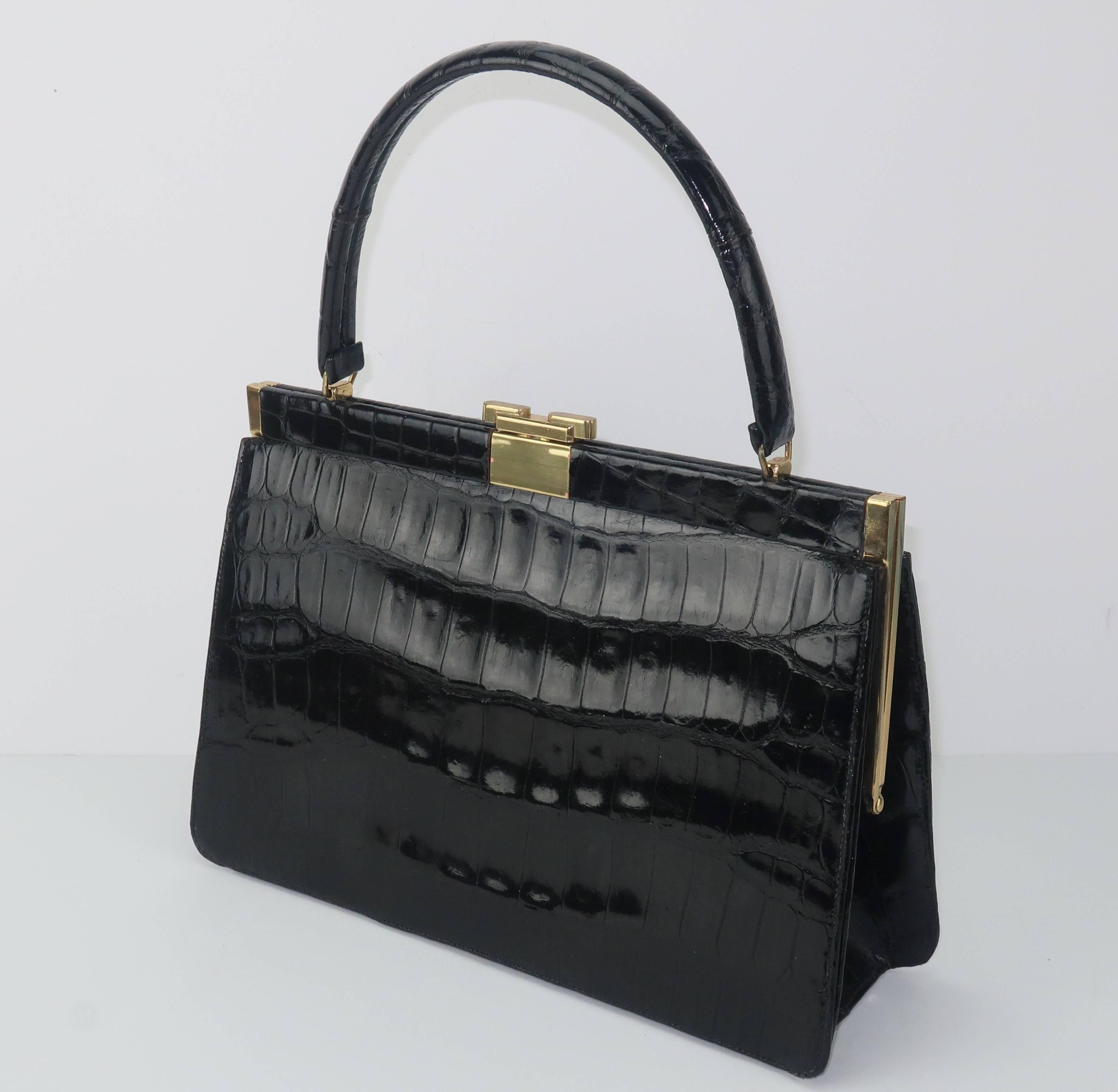 Classic 1950’s Bellestone Black Alligator Handbag 3