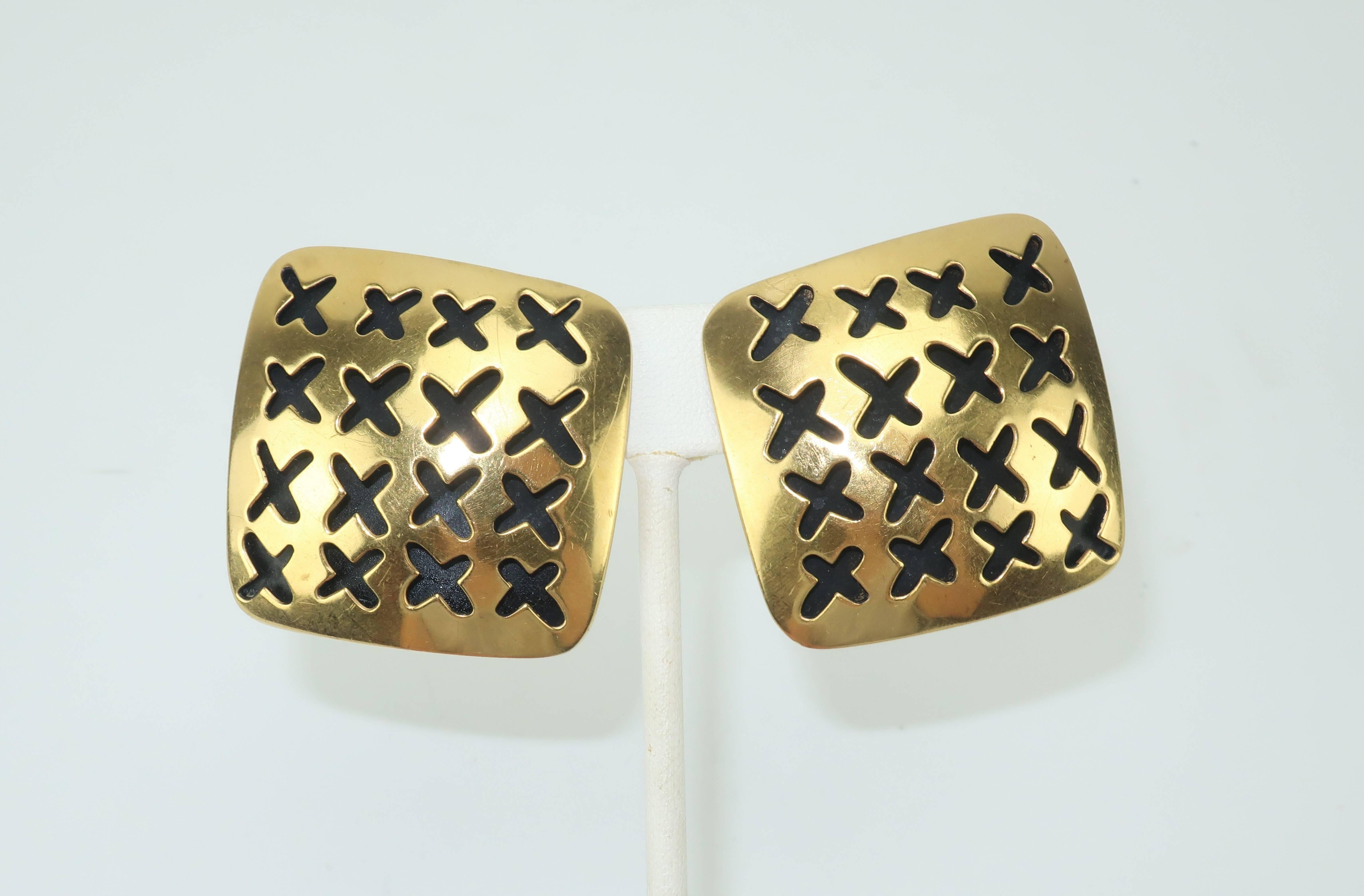 Vaubel Stylized Gold Vermeil Perforated 'X' Earrings In Good Condition In Atlanta, GA