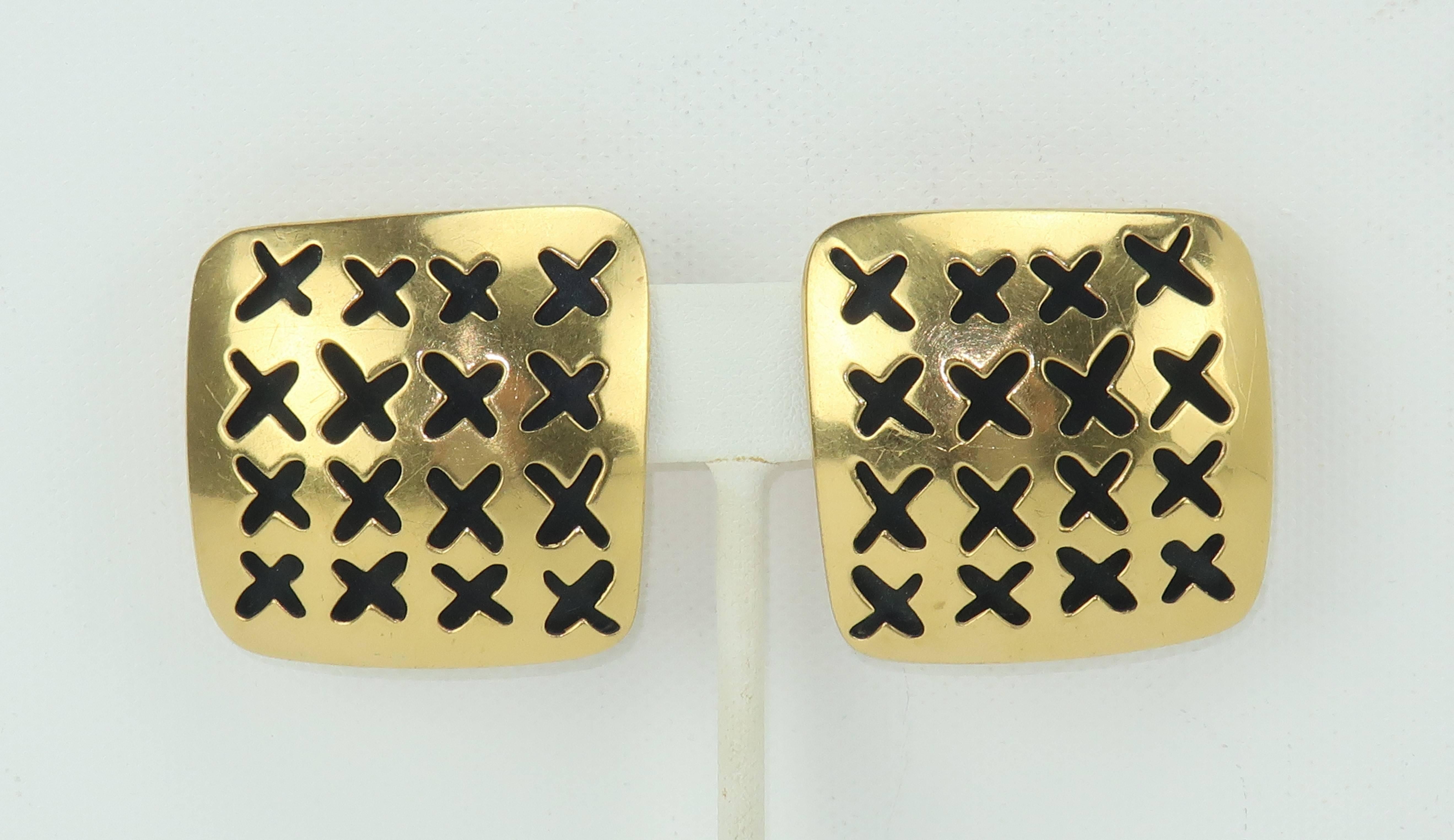Vaubel Stylized Gold Vermeil Perforated 'X' Earrings 1