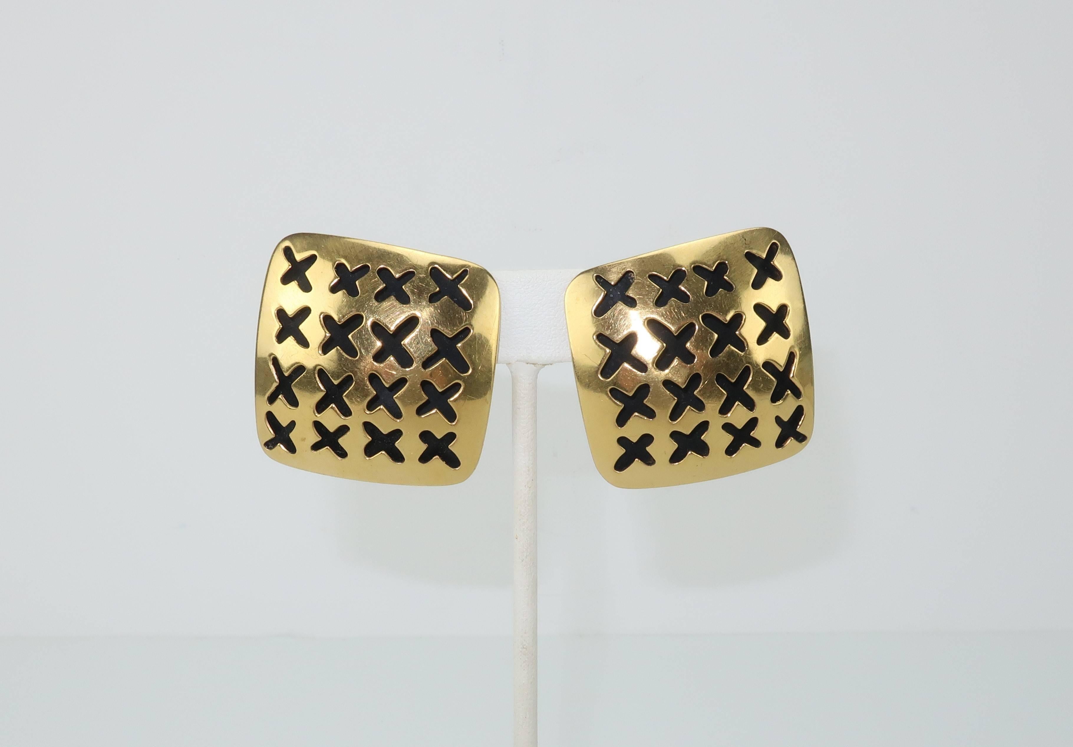 Vaubel Stylized Gold Vermeil Perforated 'X' Earrings 2