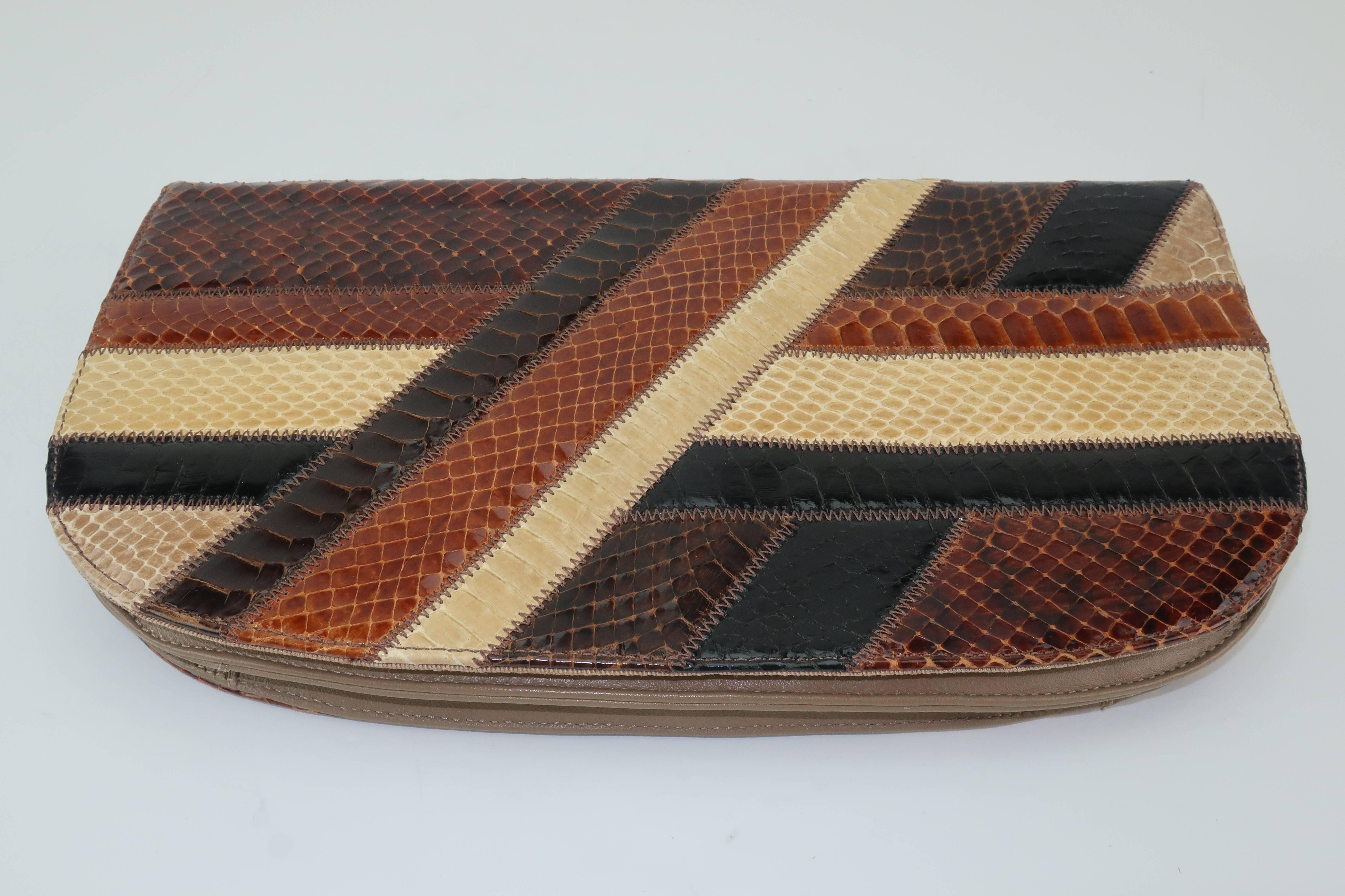 Women's 1970’s Palizzio Brown Patchwork Snakeskin Handbag