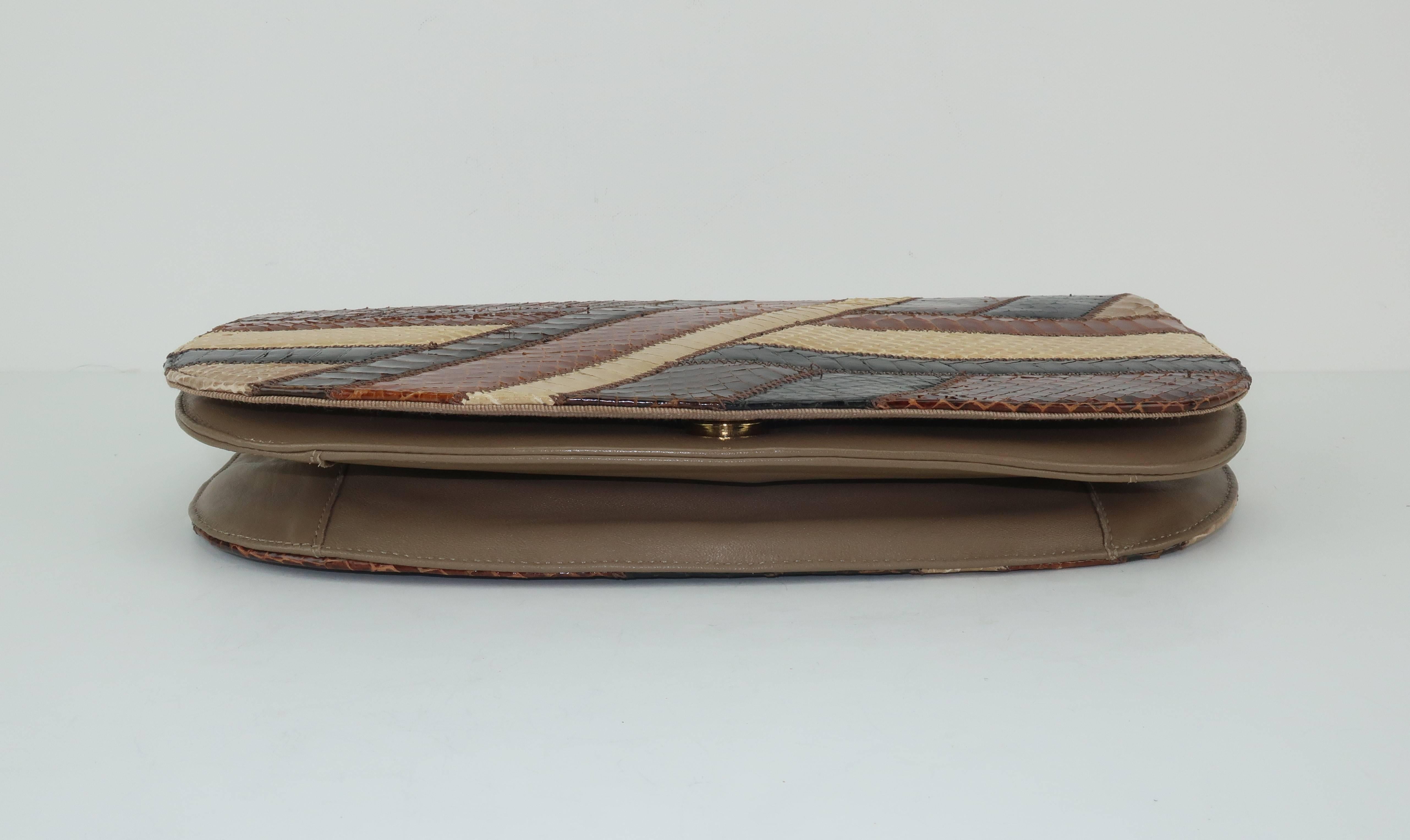 1970’s Palizzio Brown Patchwork Snakeskin Handbag 2