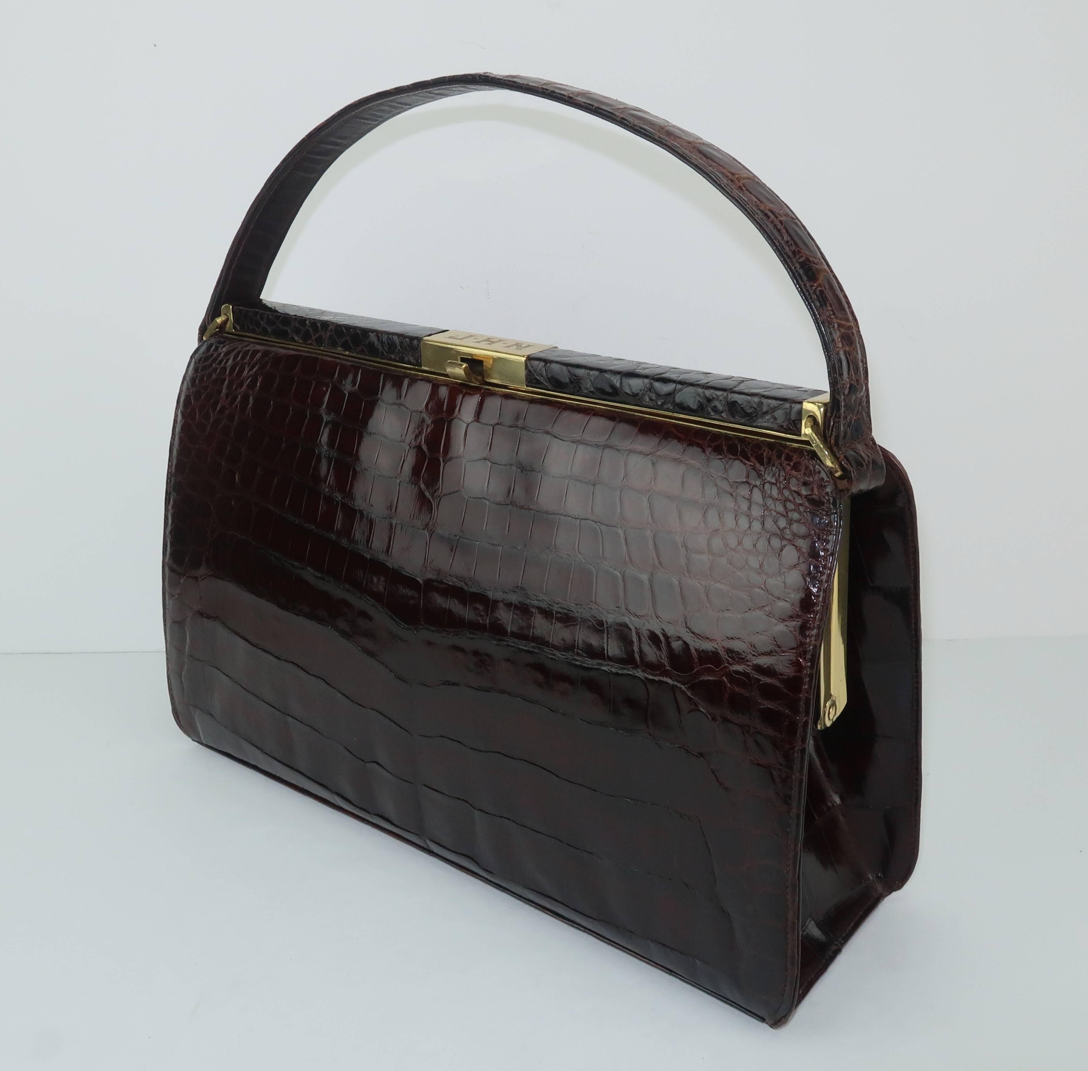 Black Classic 1950’s Bellestone Brown Alligator Handbag