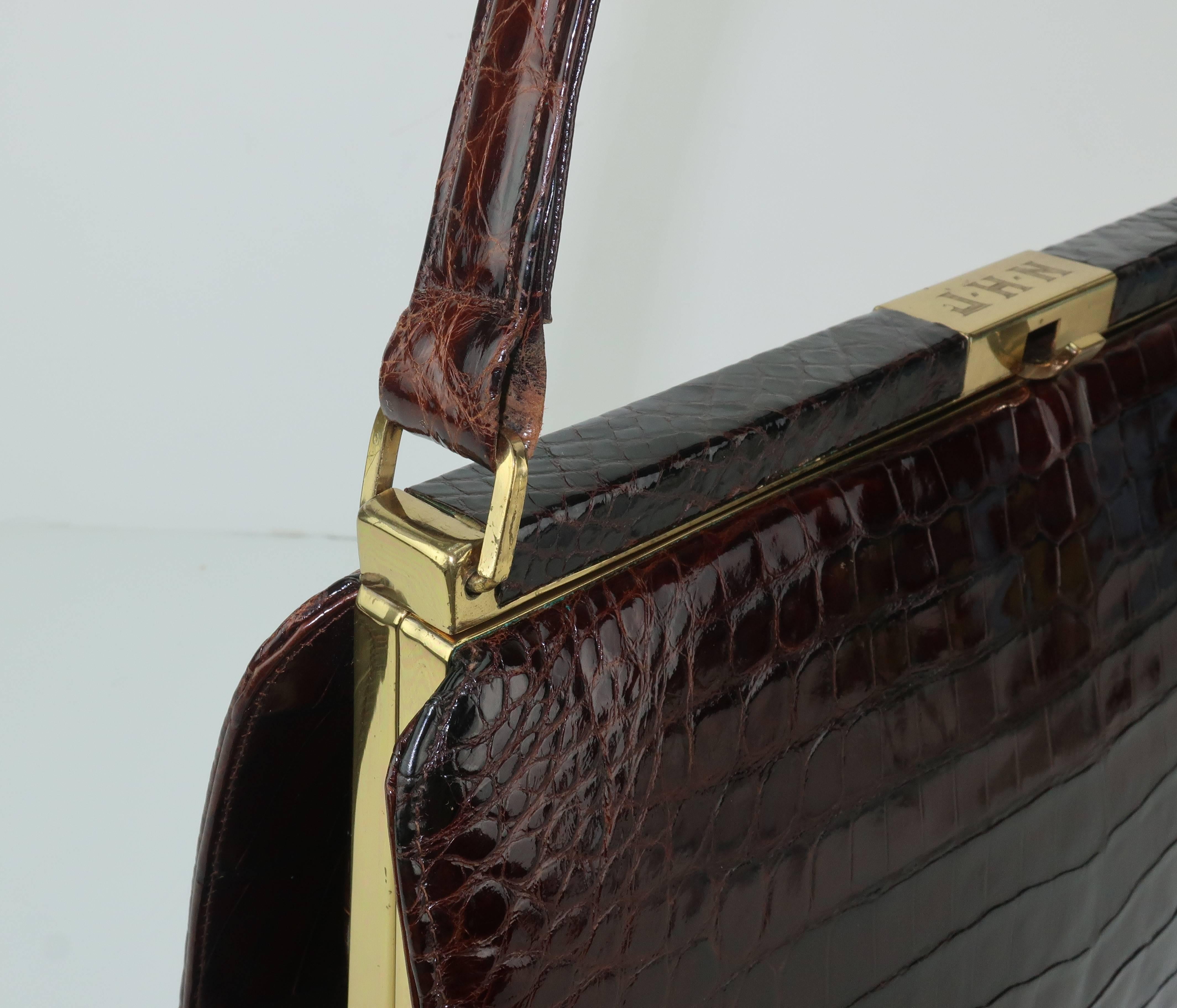 Classic 1950’s Bellestone Brown Alligator Handbag 1