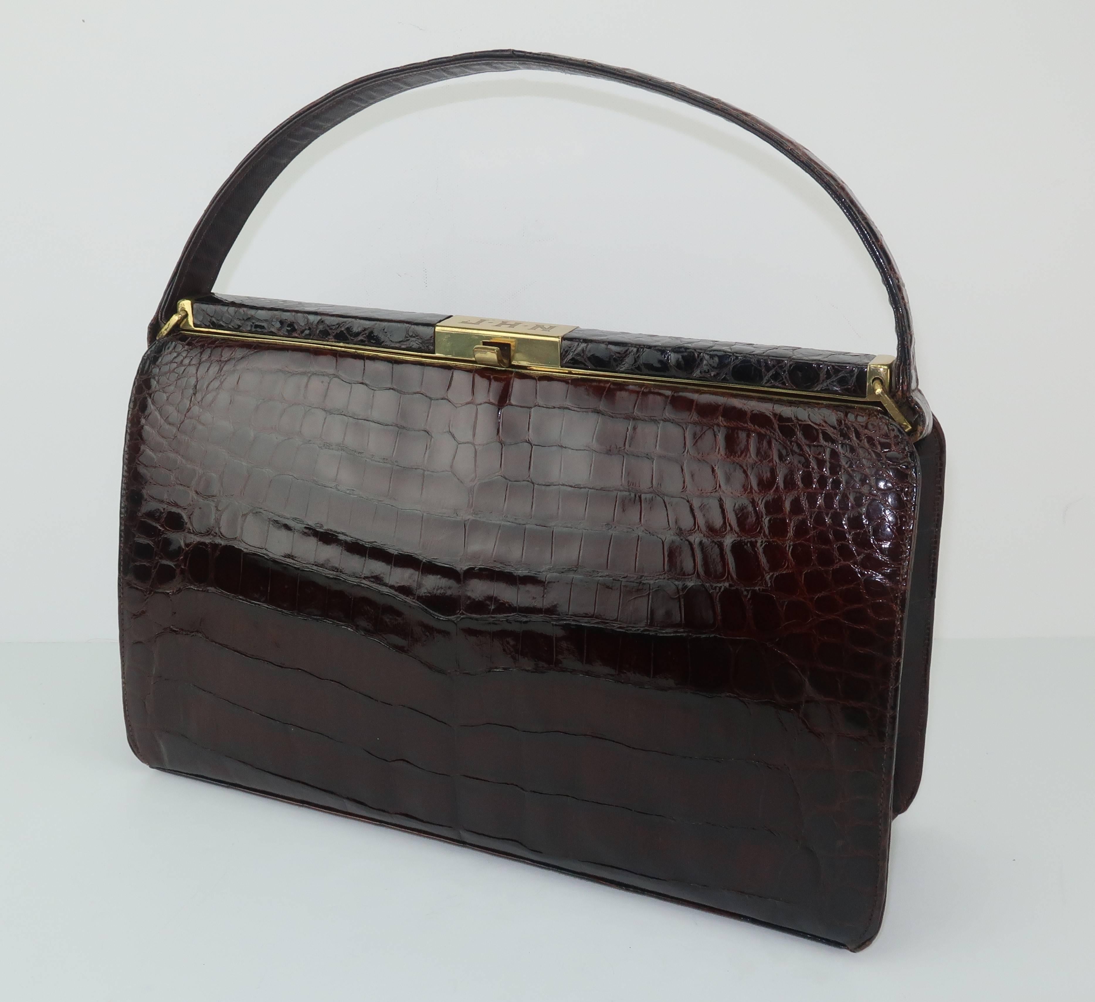 Women's Classic 1950’s Bellestone Brown Alligator Handbag