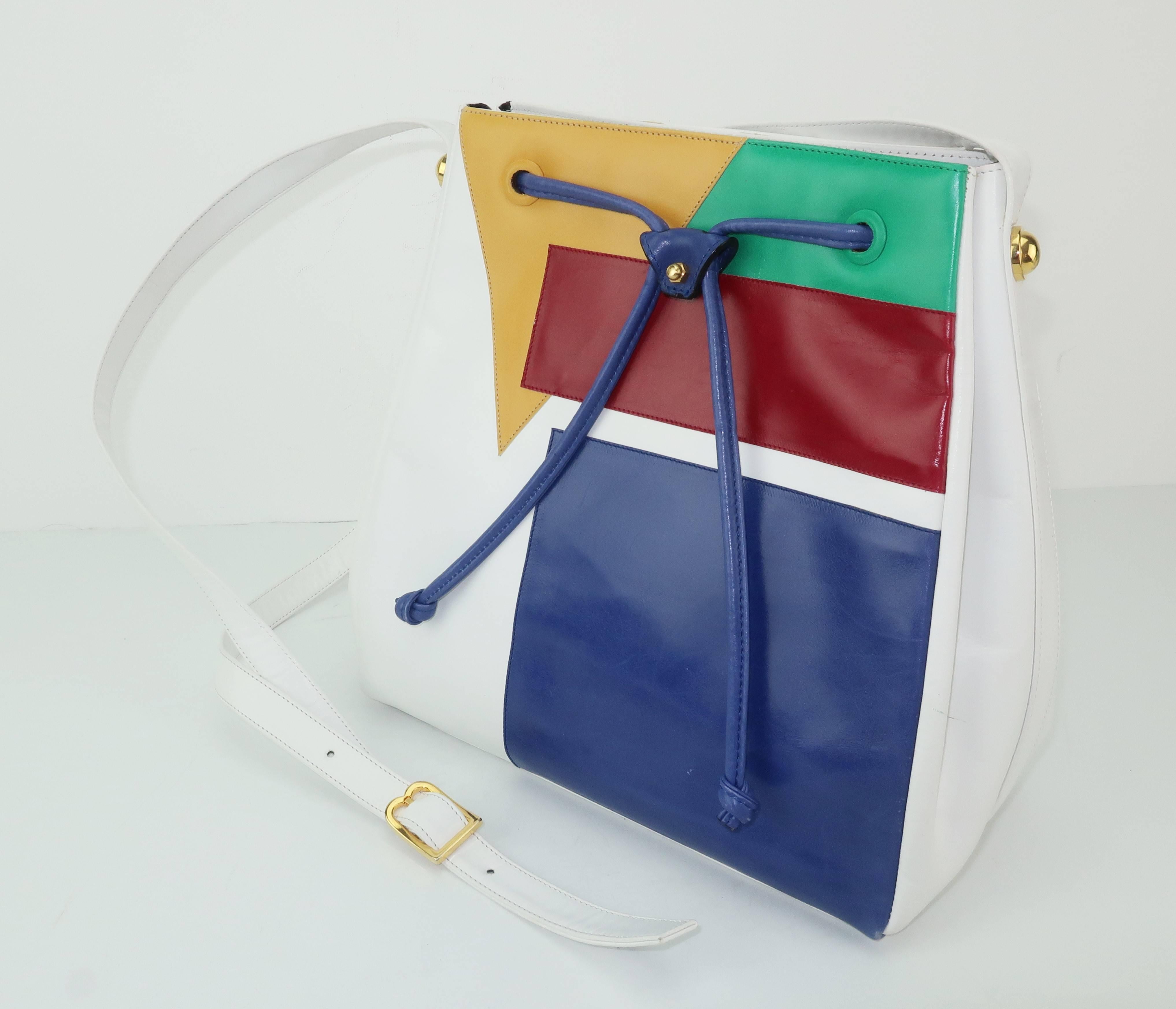 Women's 1980's Bruno Magli Bright Color Block Leather Handbag