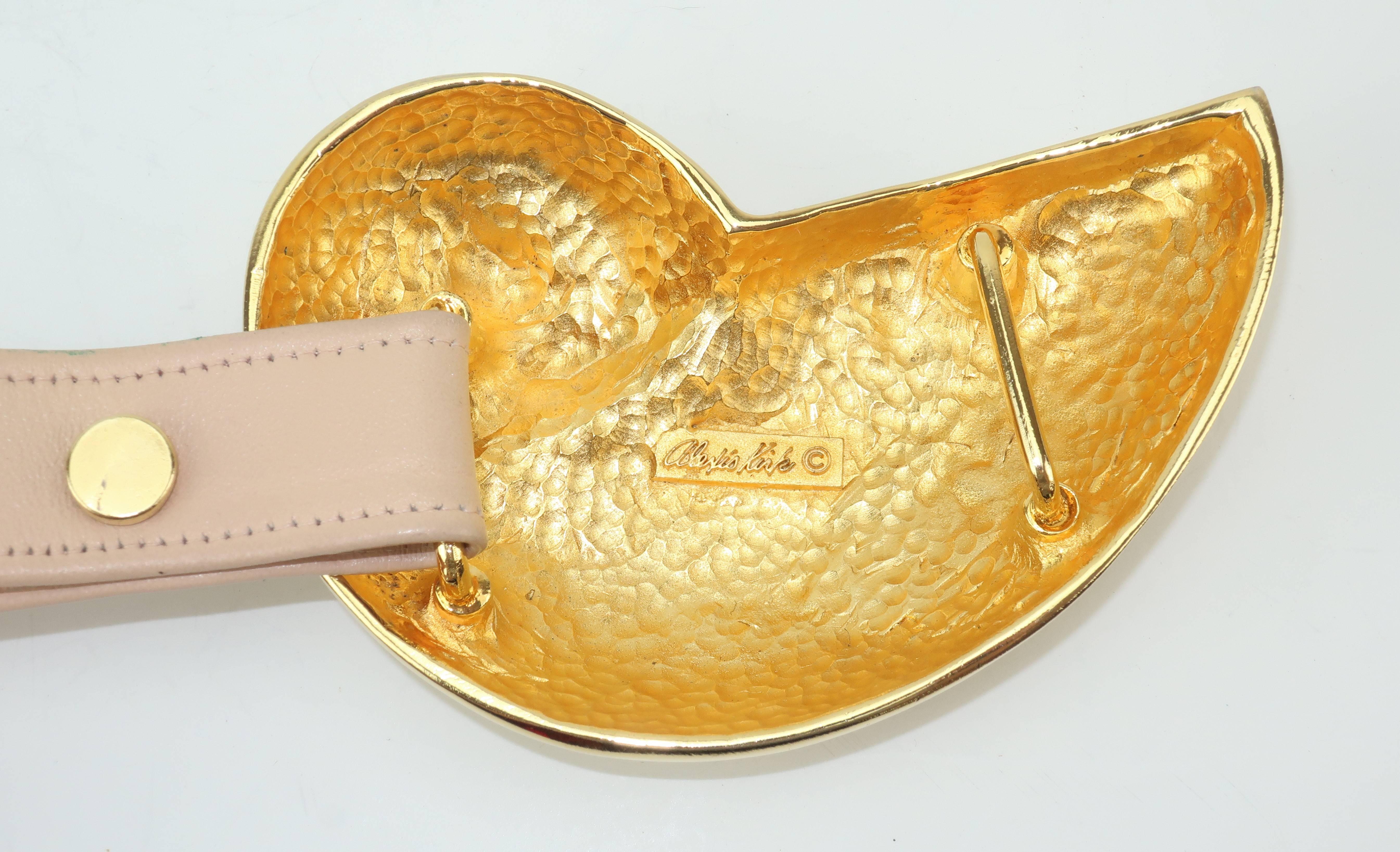C.1980 Alexis Kirk Nautilus Shell Gold Tone Buckle With Belt 3