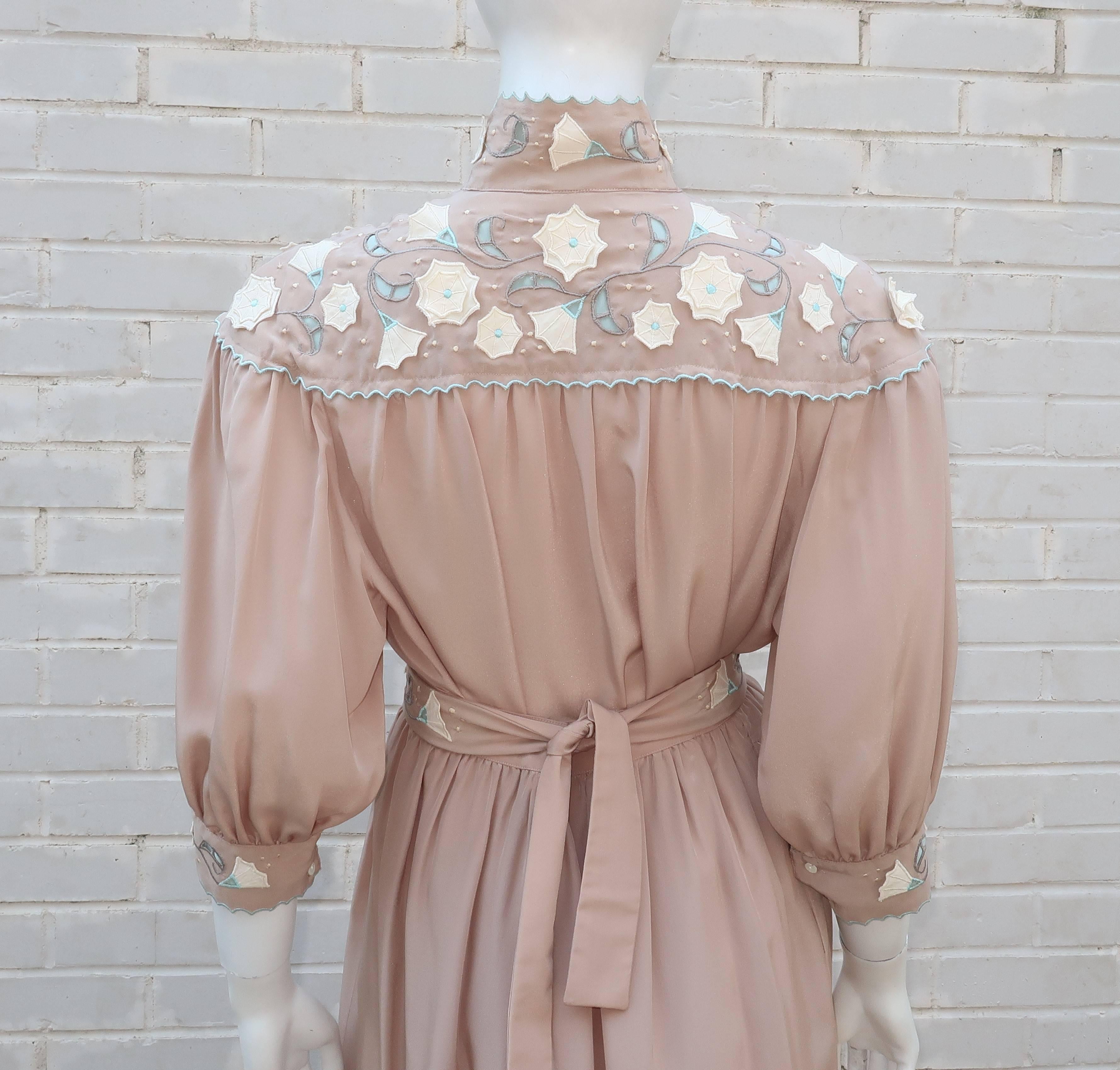 1980's Jerri Sherman Silk Two Piece Dress With Floral Appliques 1