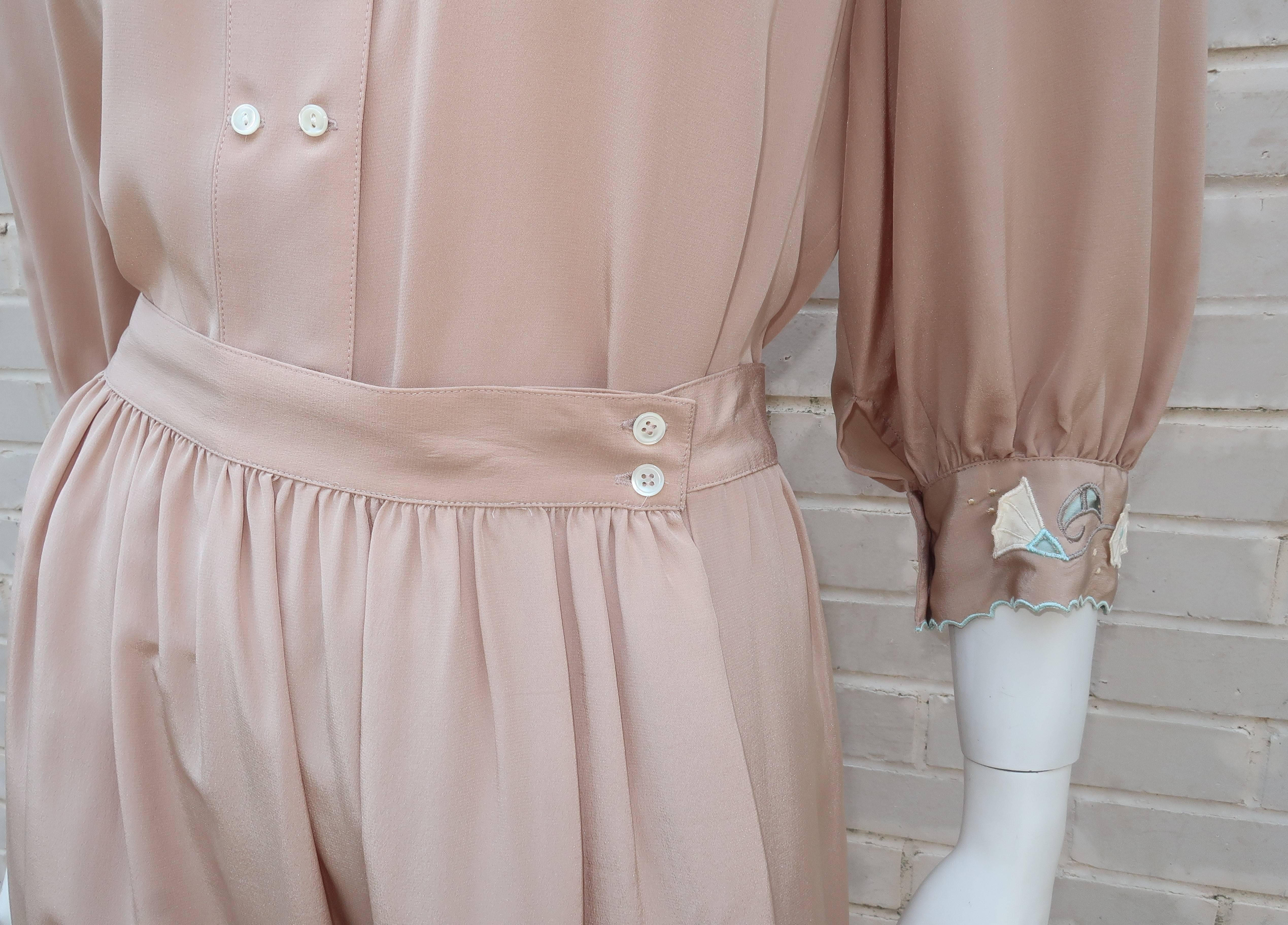 1980's Jerri Sherman Silk Two Piece Dress With Floral Appliques 3