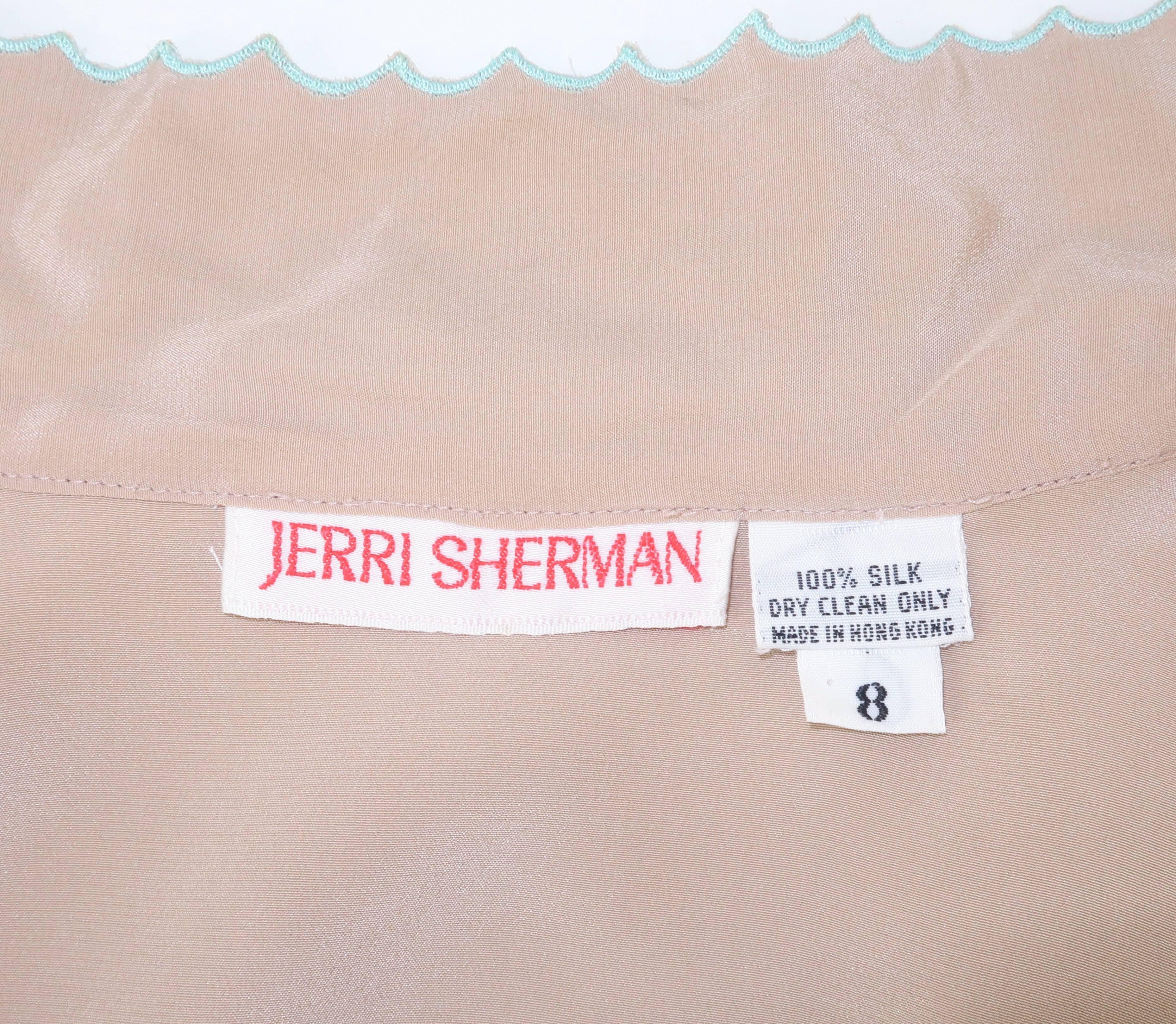 1980's Jerri Sherman Silk Two Piece Dress With Floral Appliques 5