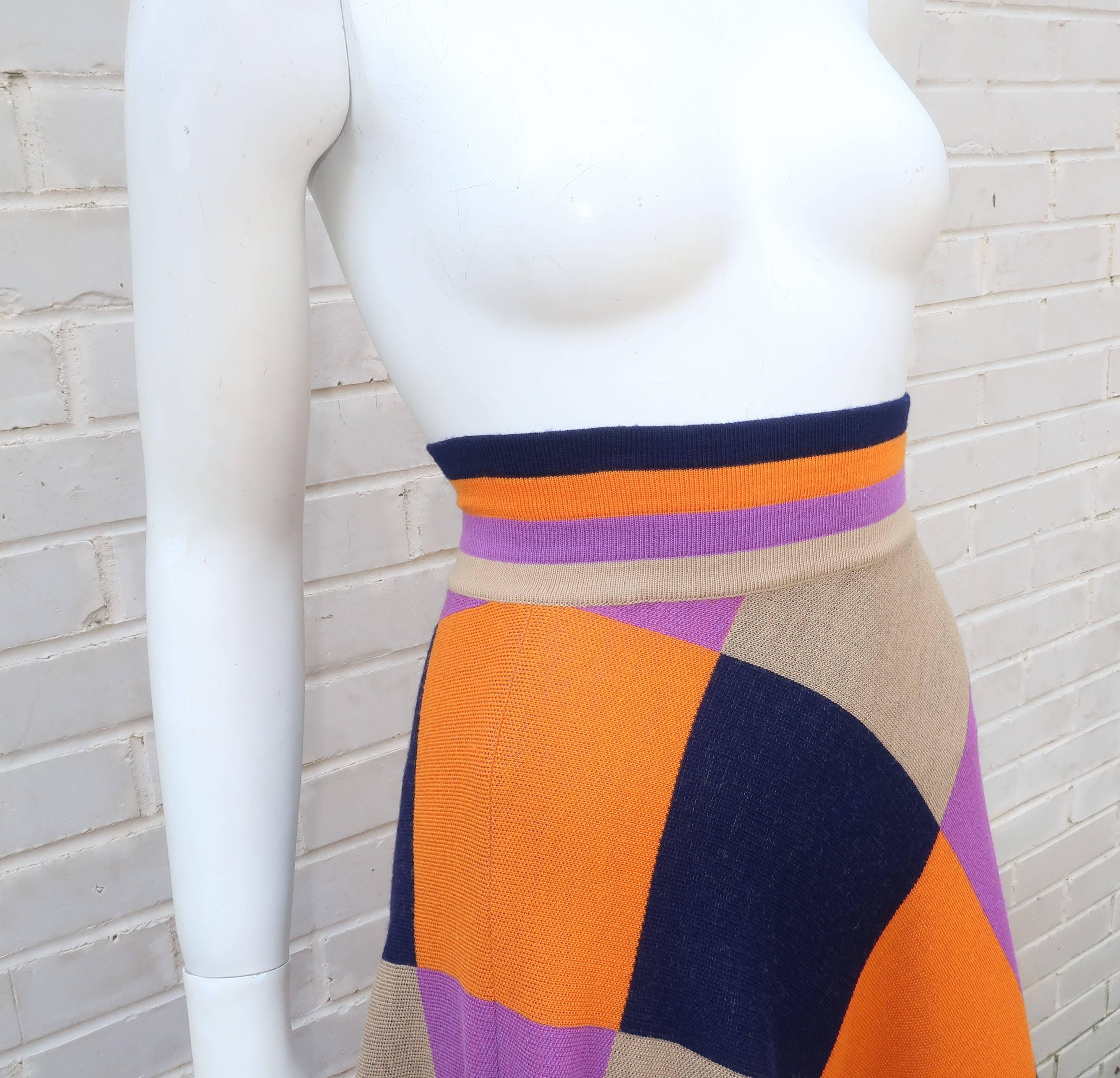 Fab 1970's Italian Wool Knit Checkered Maxi Skirt In Good Condition In Atlanta, GA