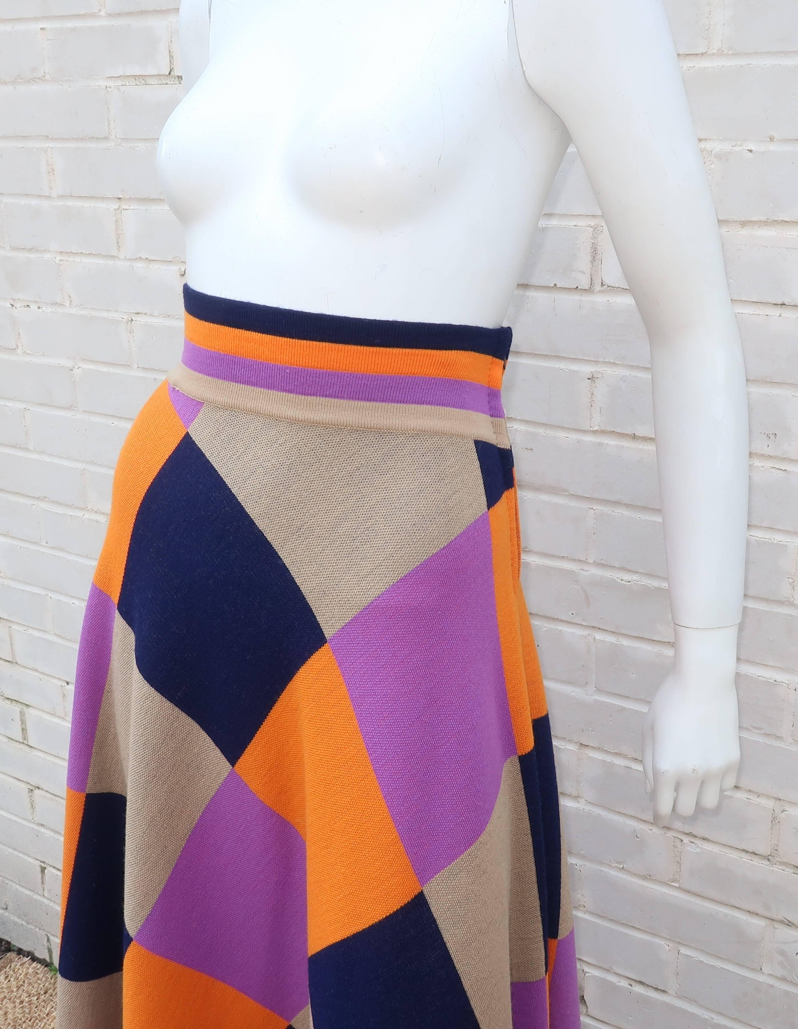 Fab 1970's Italian Wool Knit Checkered Maxi Skirt 2
