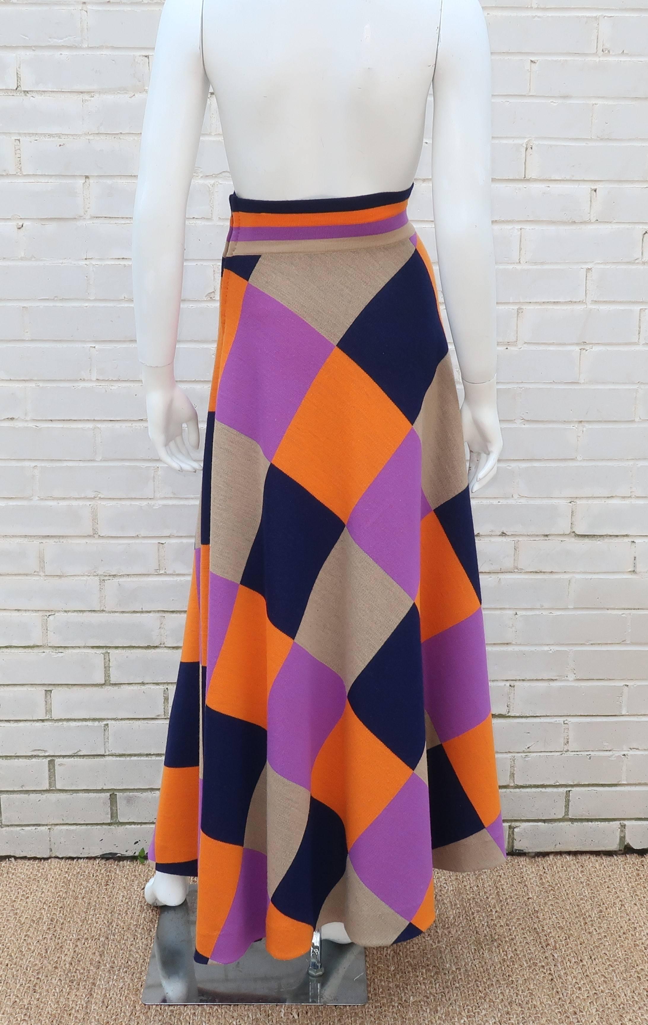 Fab 1970's Italian Wool Knit Checkered Maxi Skirt 3