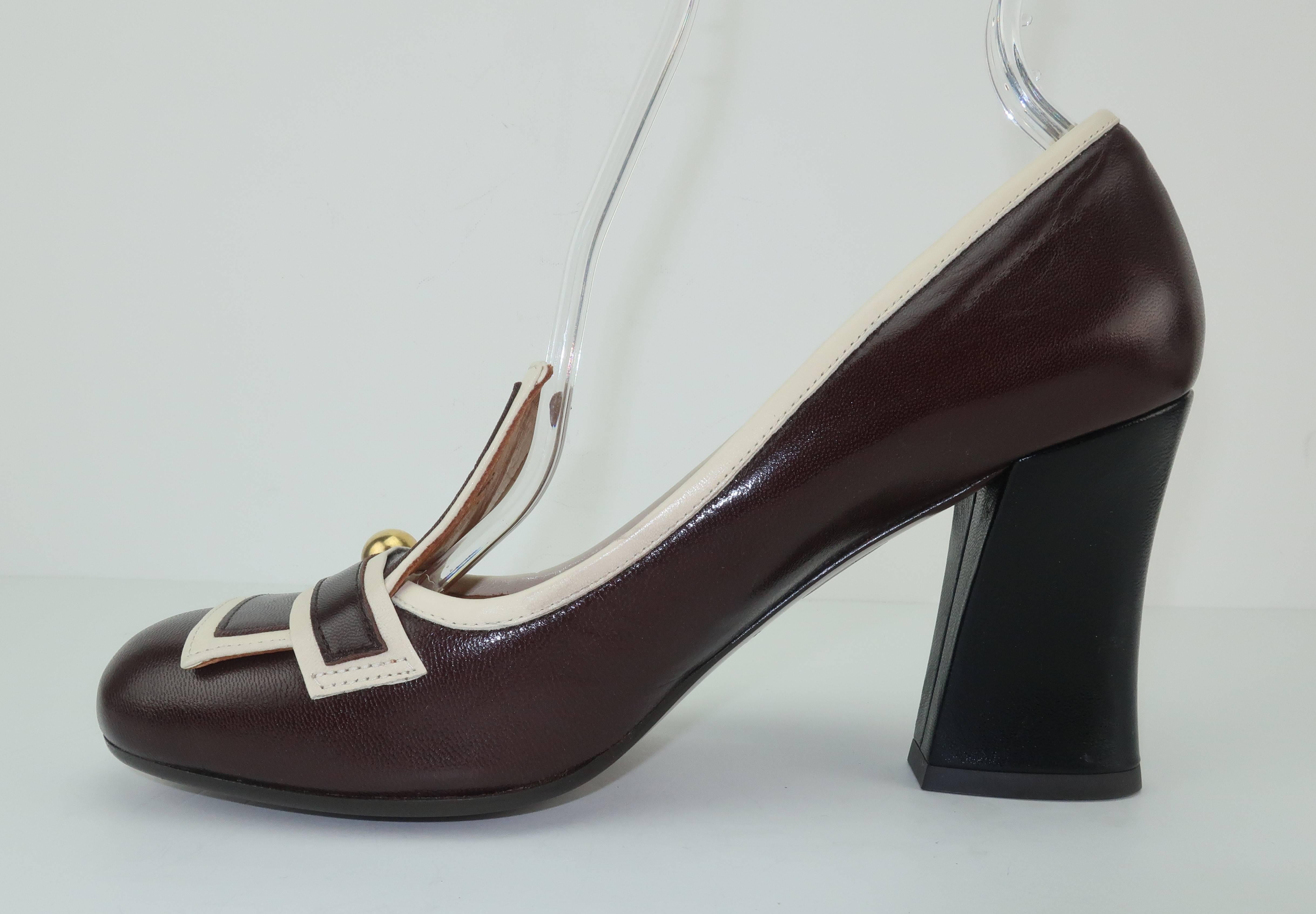 Black Chie Mihara Brown Leather Two Tone Heeled Loafer Shoes Sz 38