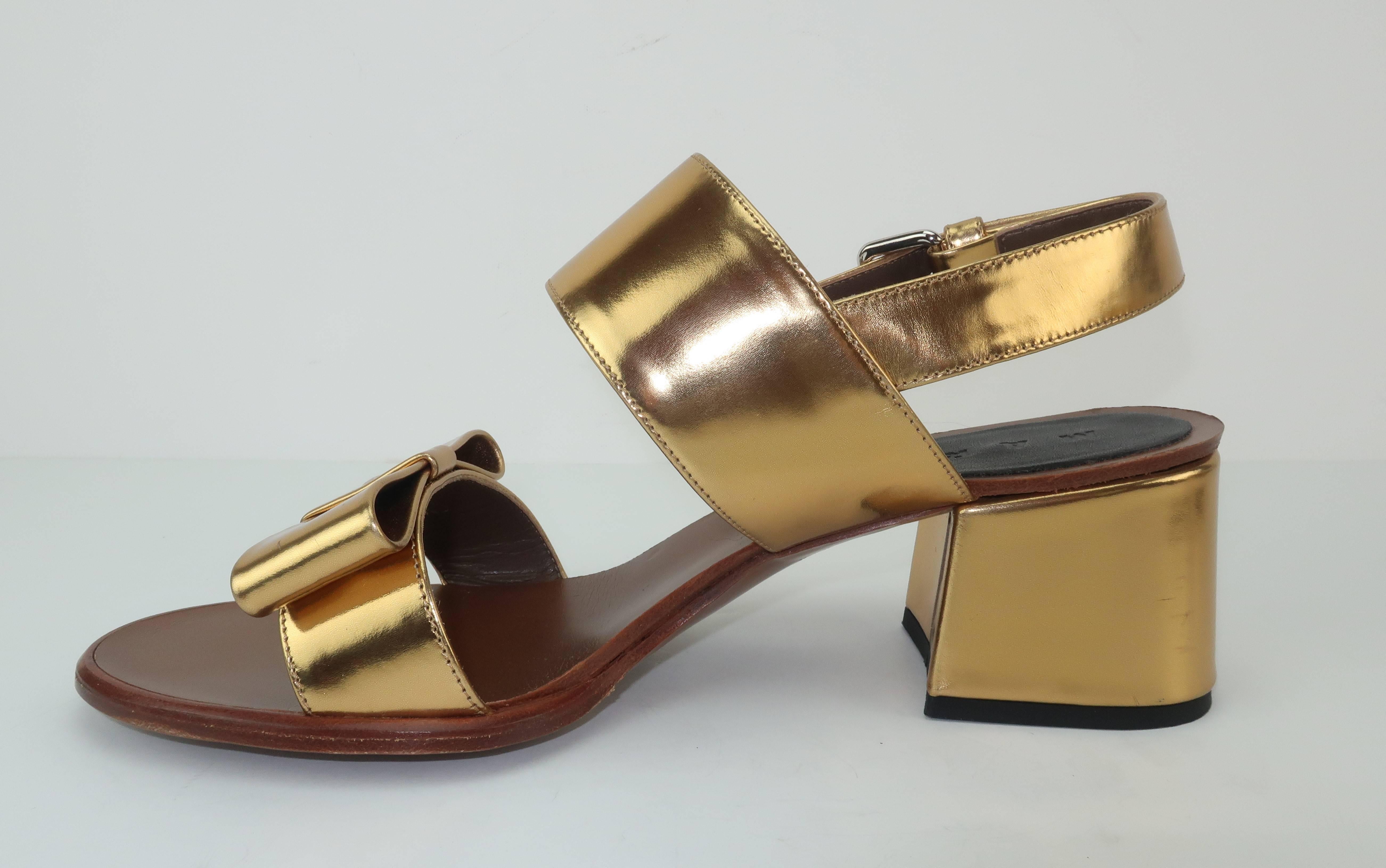 Women's Marni Gold Leather Bow Embellished Sandal Shoes 