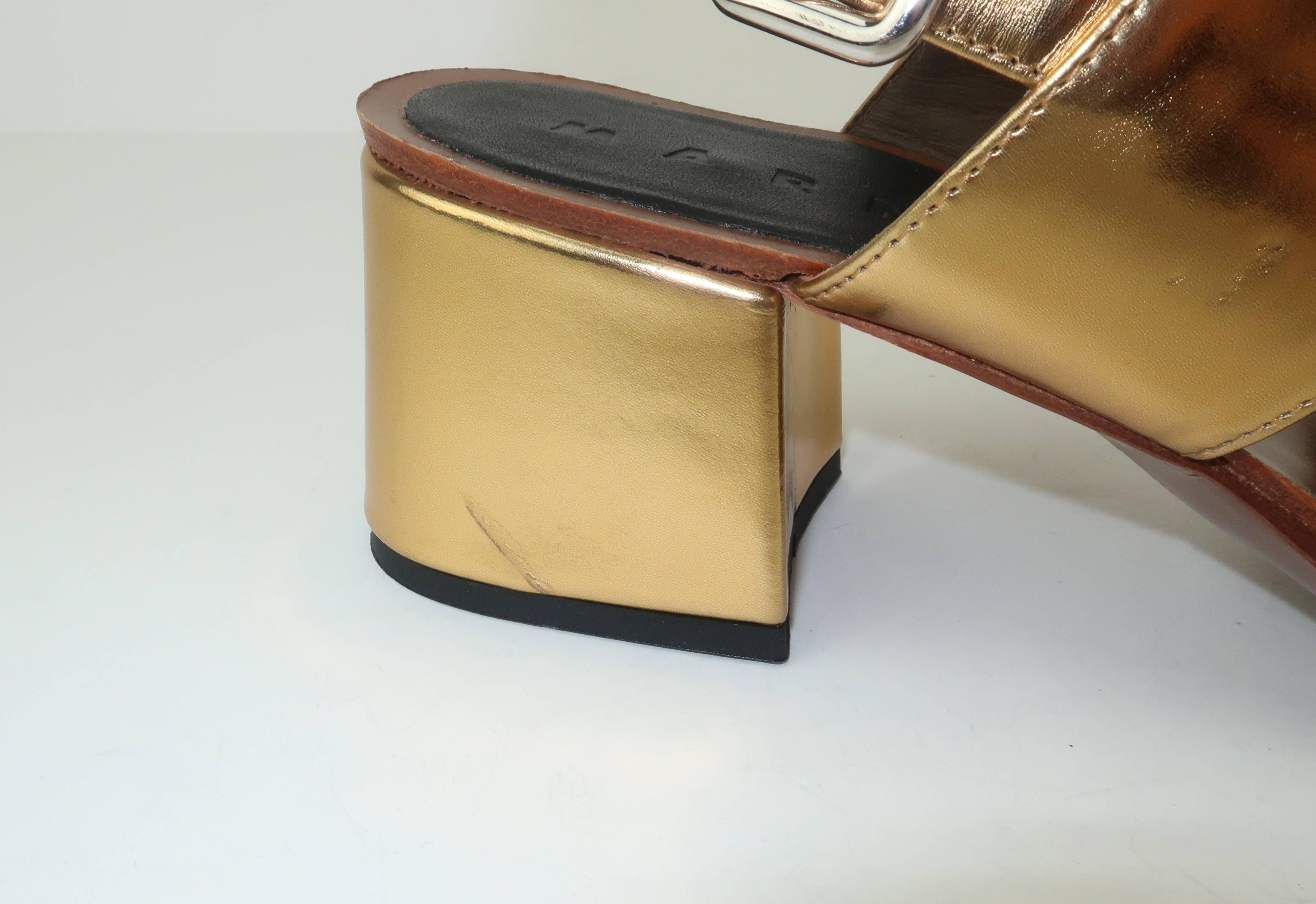 Marni Gold Leather Bow Embellished Sandal Shoes  3