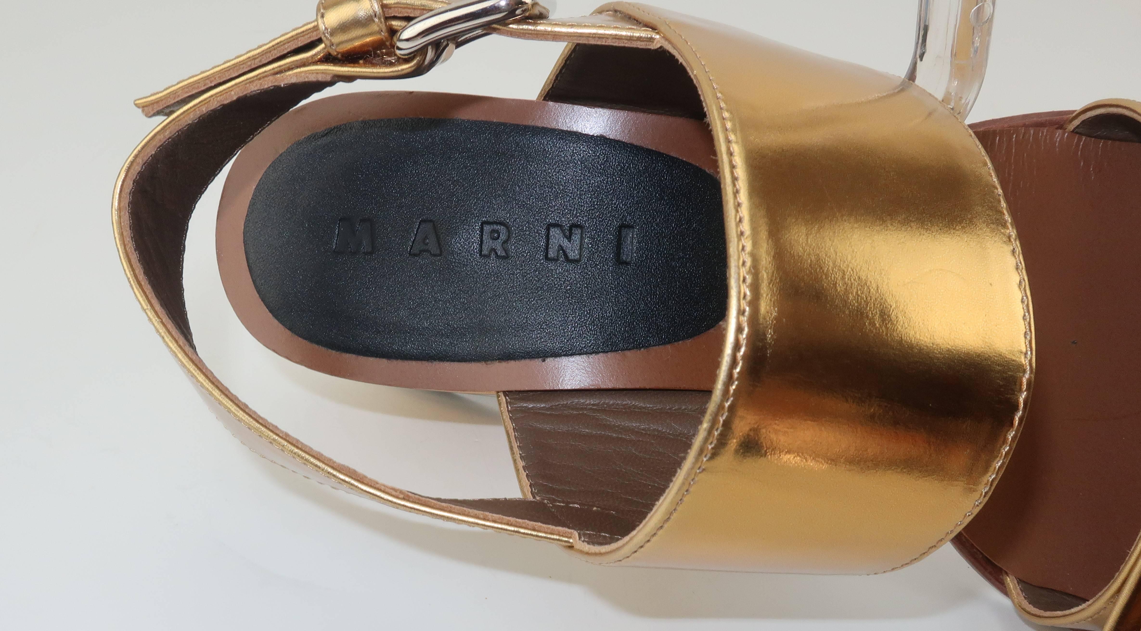 Marni Gold Leather Bow Embellished Sandal Shoes  5