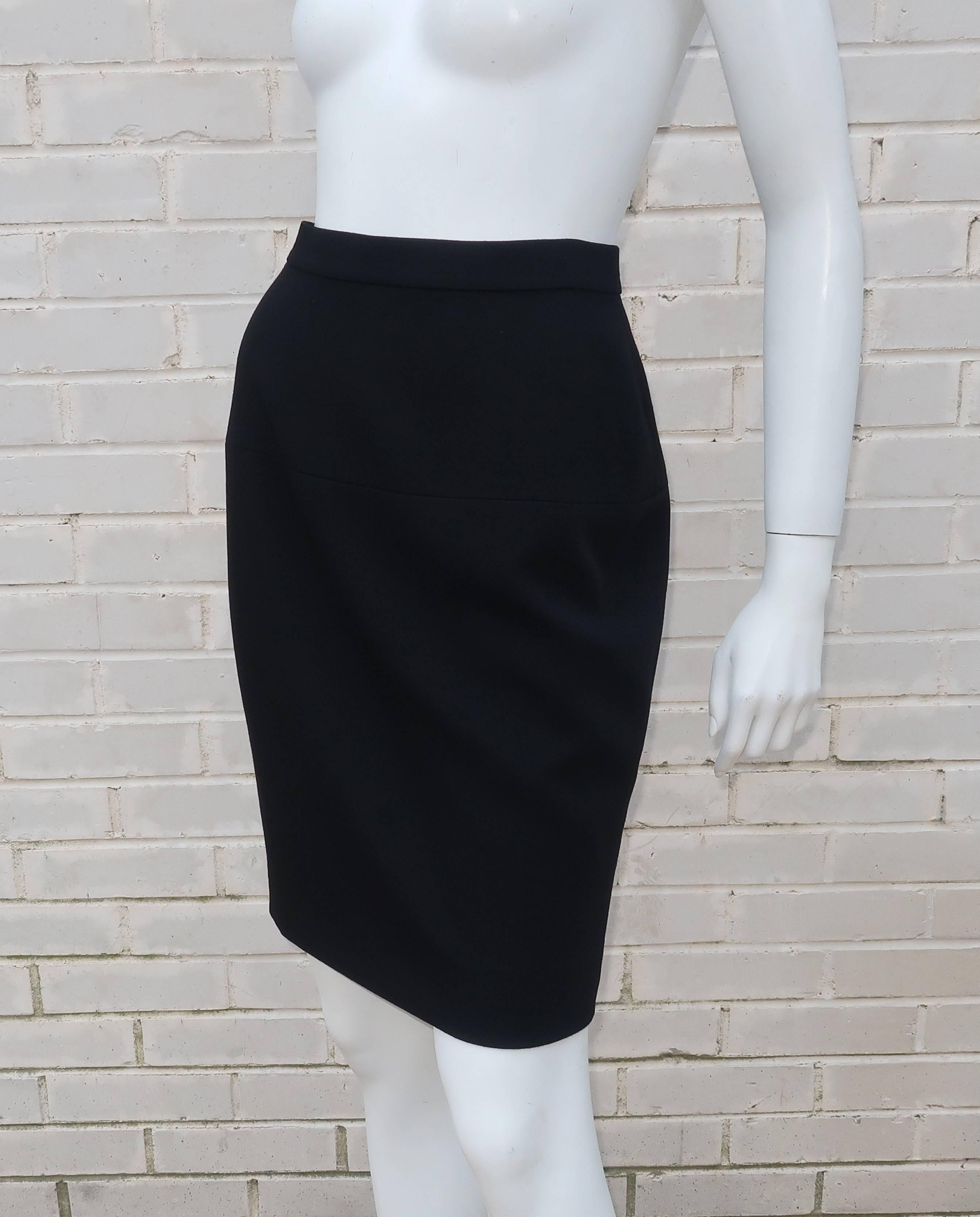 Women's C.1990 Chanel Classic Black Skirt With Gold Logo Button