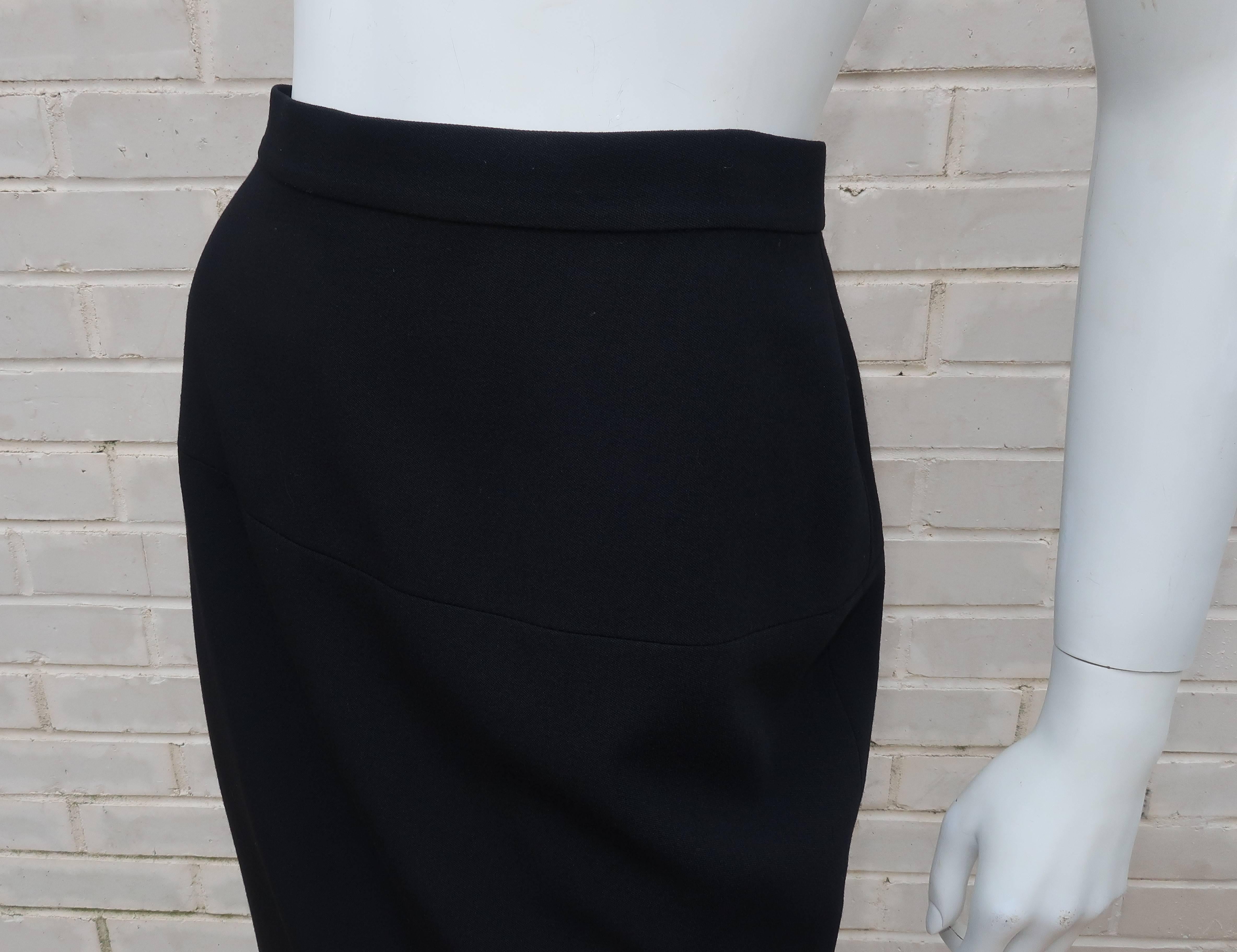 C.1990 Chanel Classic Black Skirt With Gold Logo Button 1