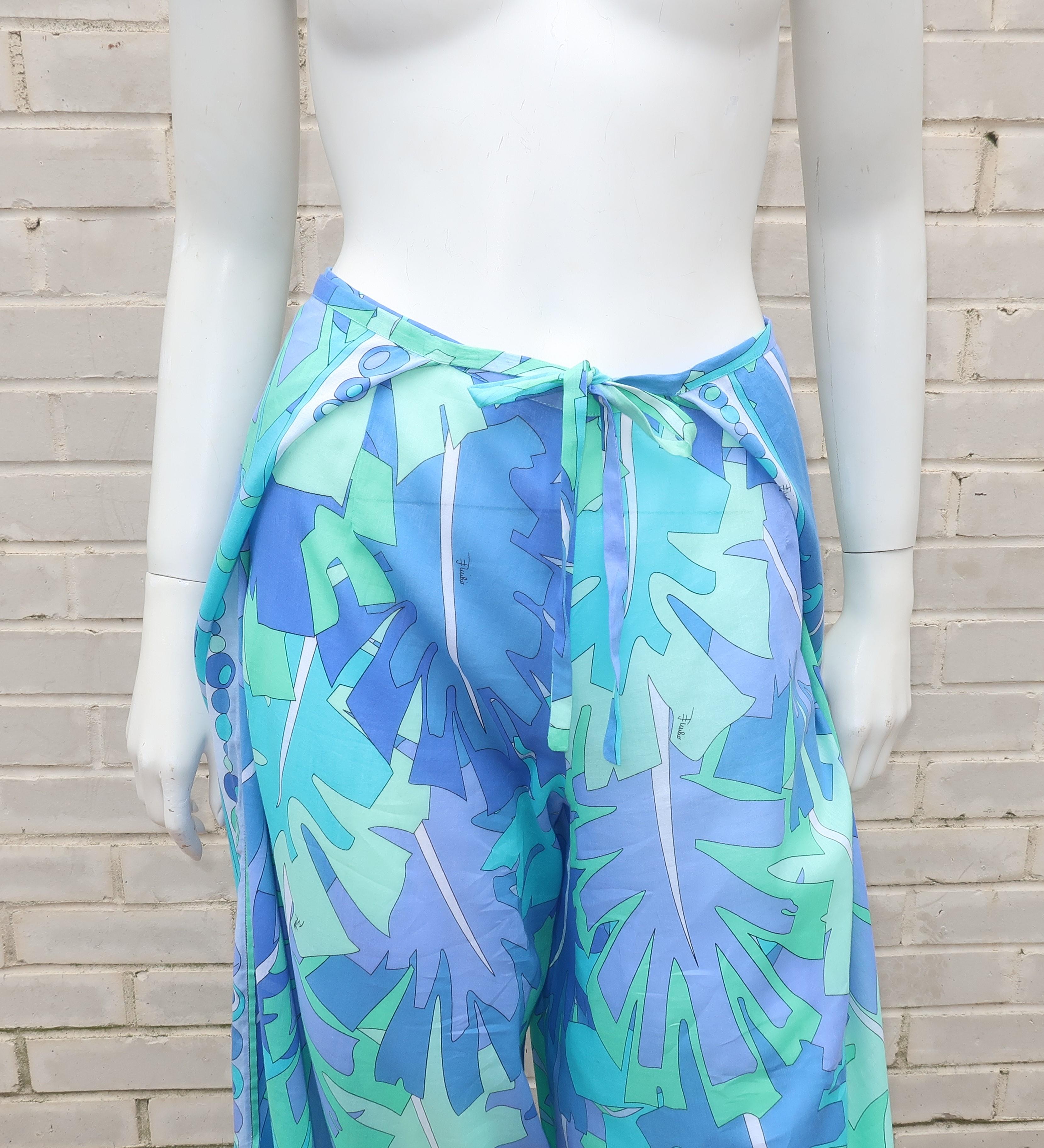 Blue Pucci Psychedelic Print Wrap Cover Up Lounge Pants