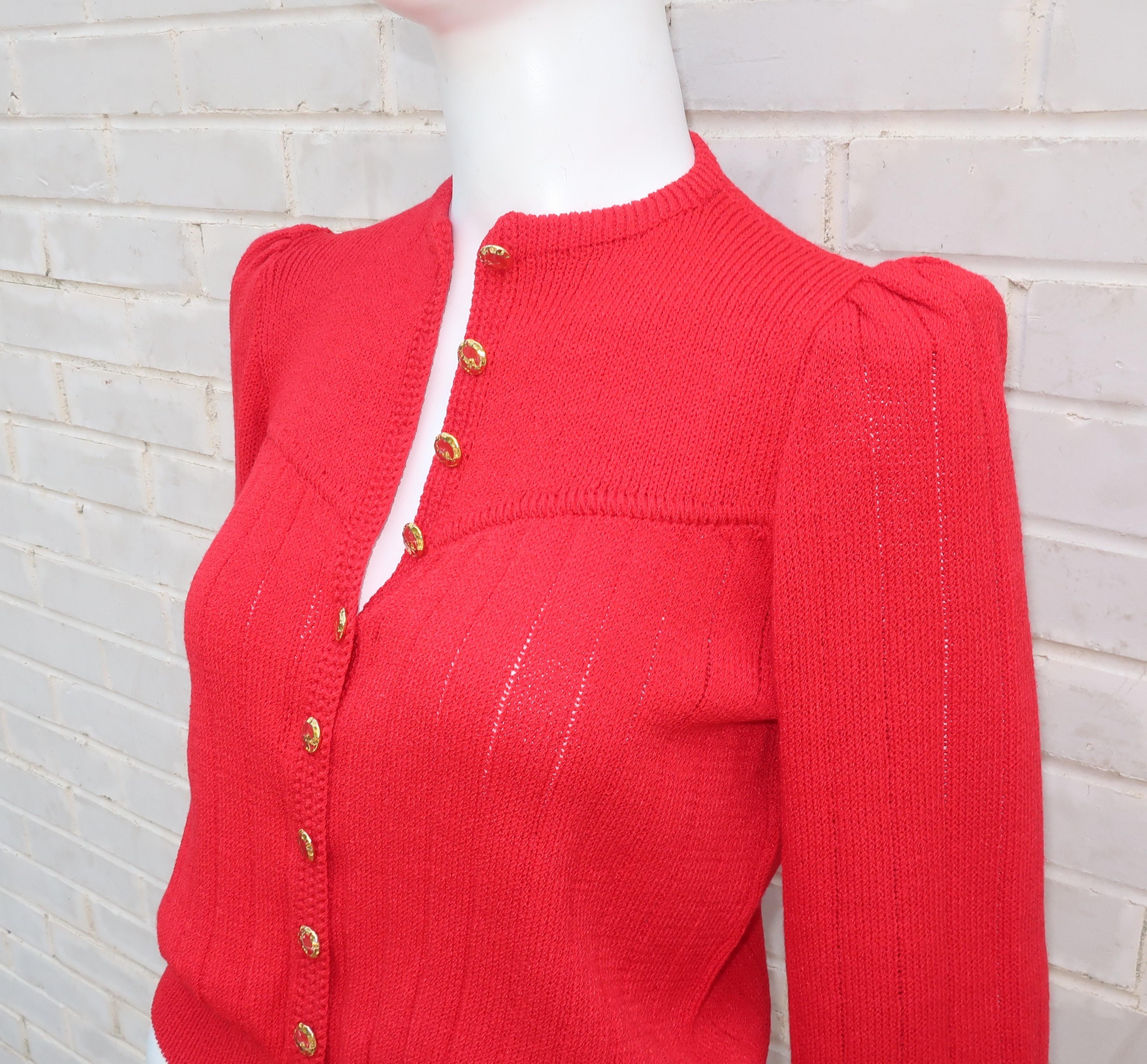 1970's St. John Lipstick Red Knit Cardigan Sweater 2