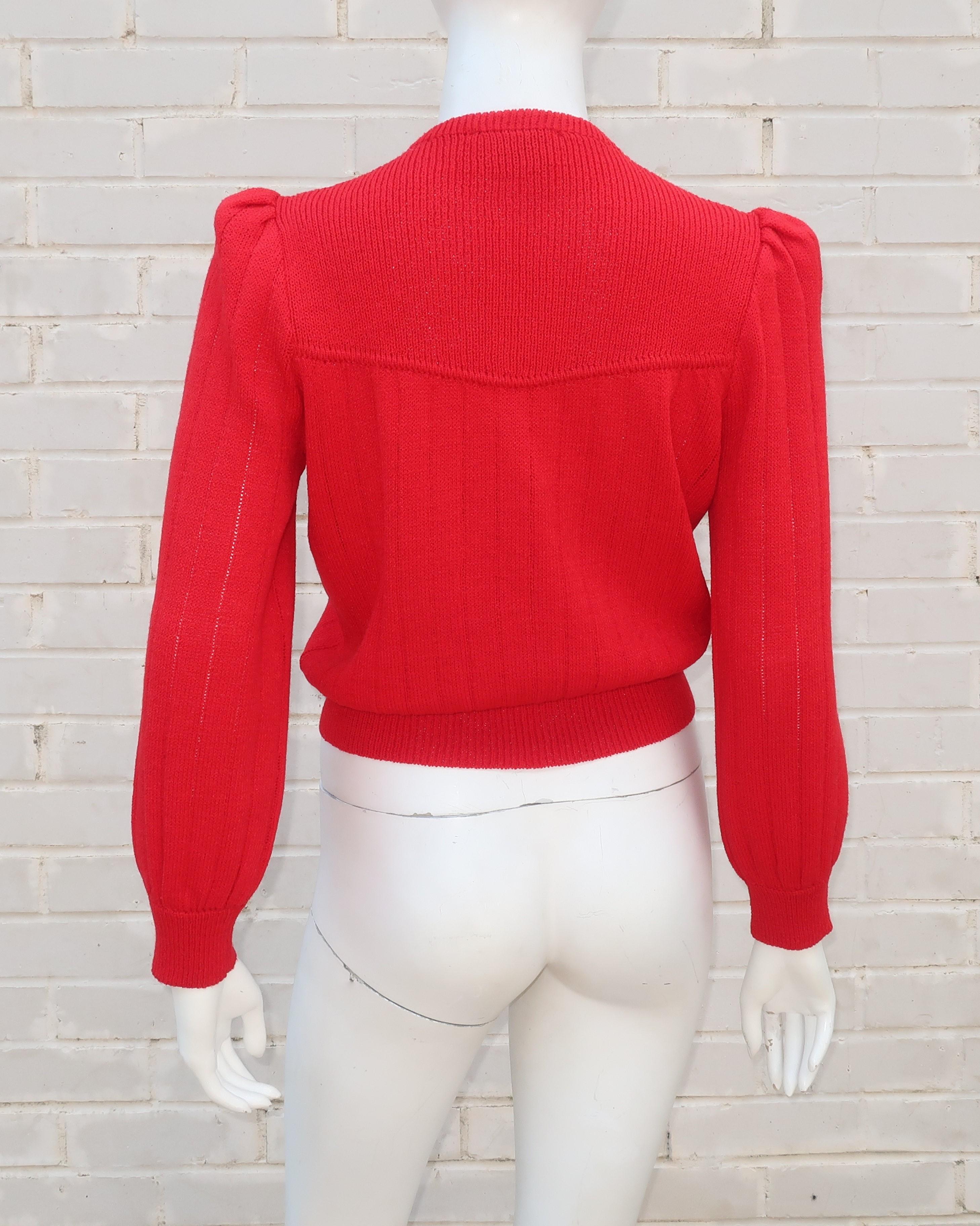 1970's St. John Lipstick Red Knit Cardigan Sweater 4