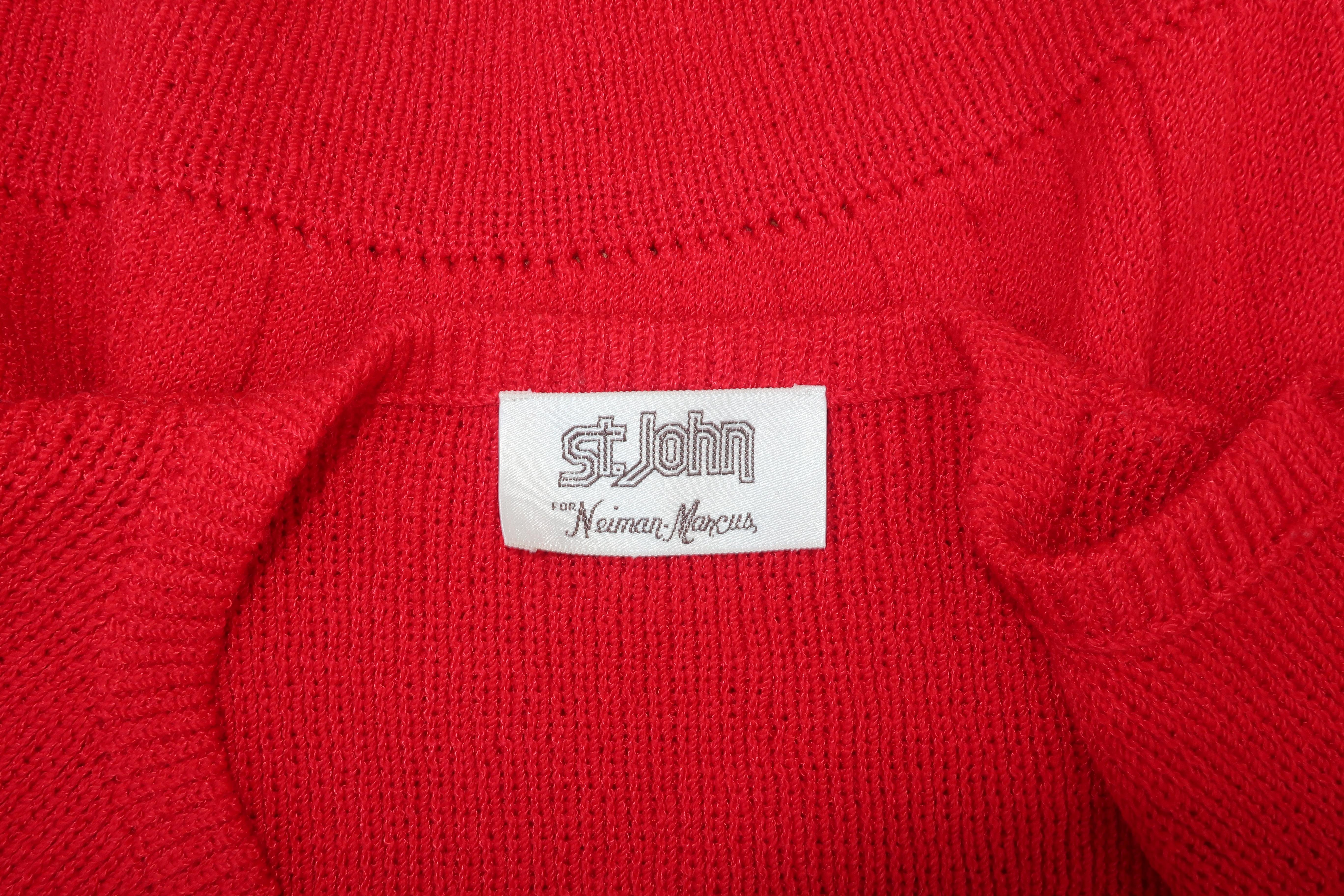 1970's St. John Lipstick Red Knit Cardigan Sweater 6