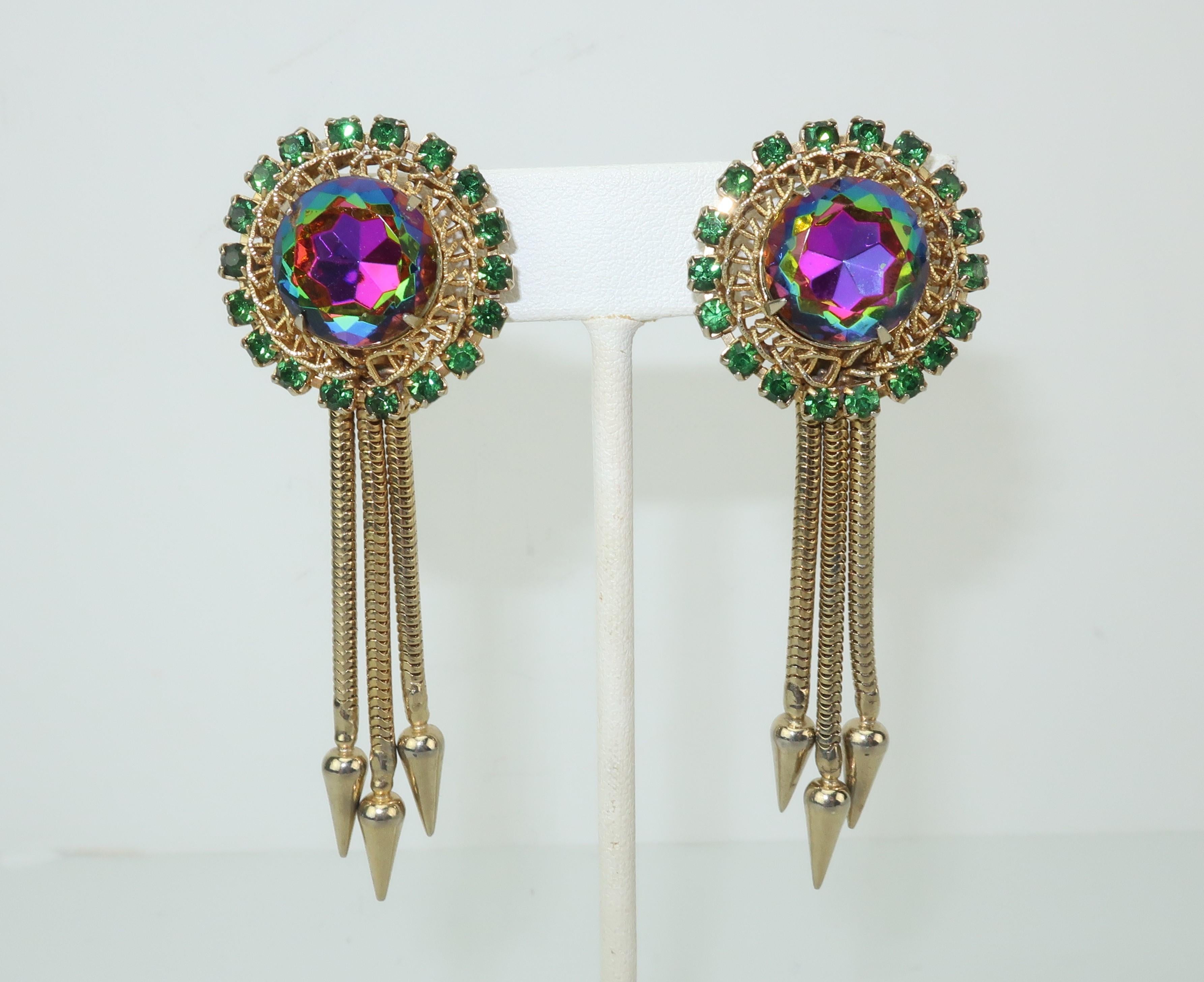 1950's Hobé Watermelon Crystal Dangle Earrings & Pendant Necklace Set 3
