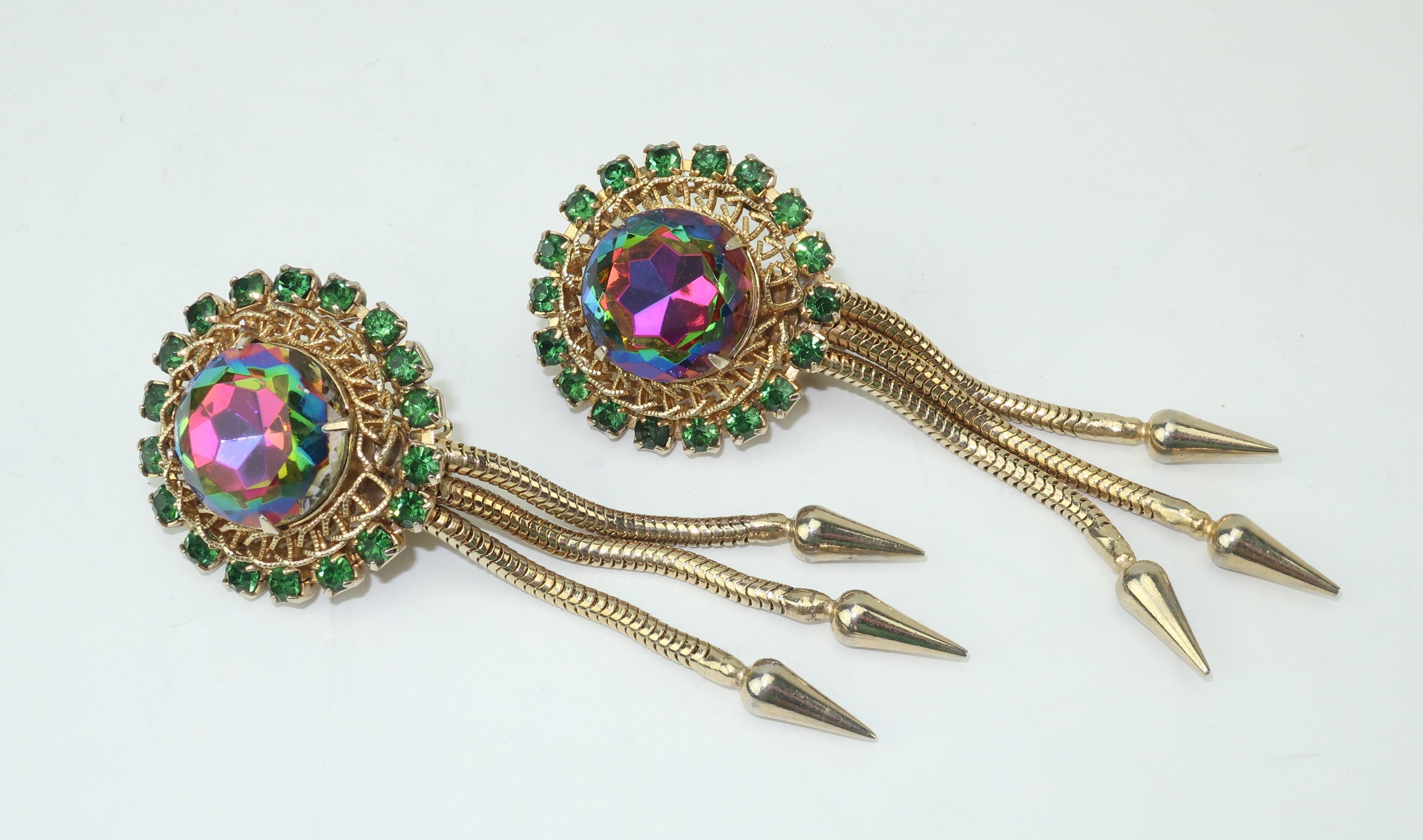 1950's Hobé Watermelon Crystal Dangle Earrings & Pendant Necklace Set 5