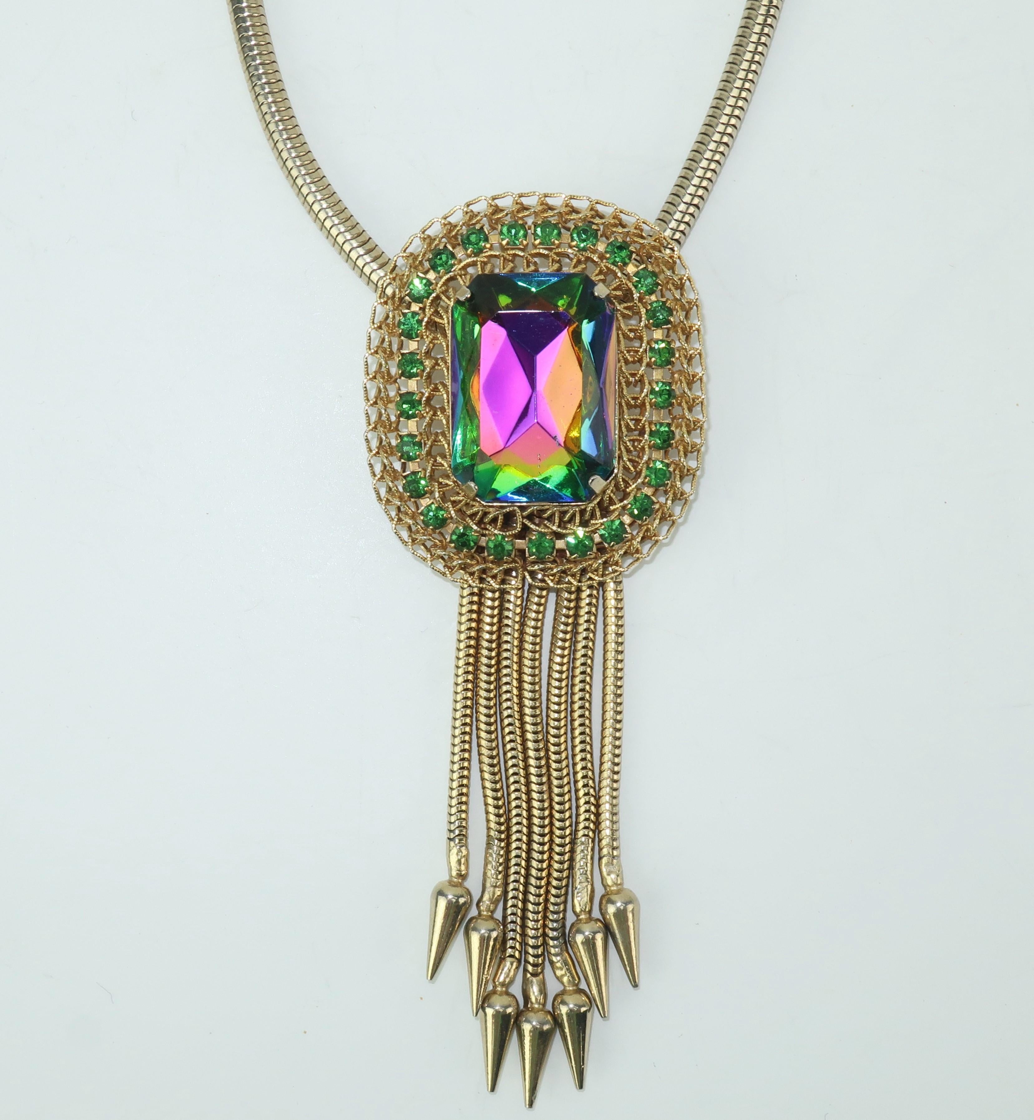 Women's 1950's Hobé Watermelon Crystal Dangle Earrings & Pendant Necklace Set