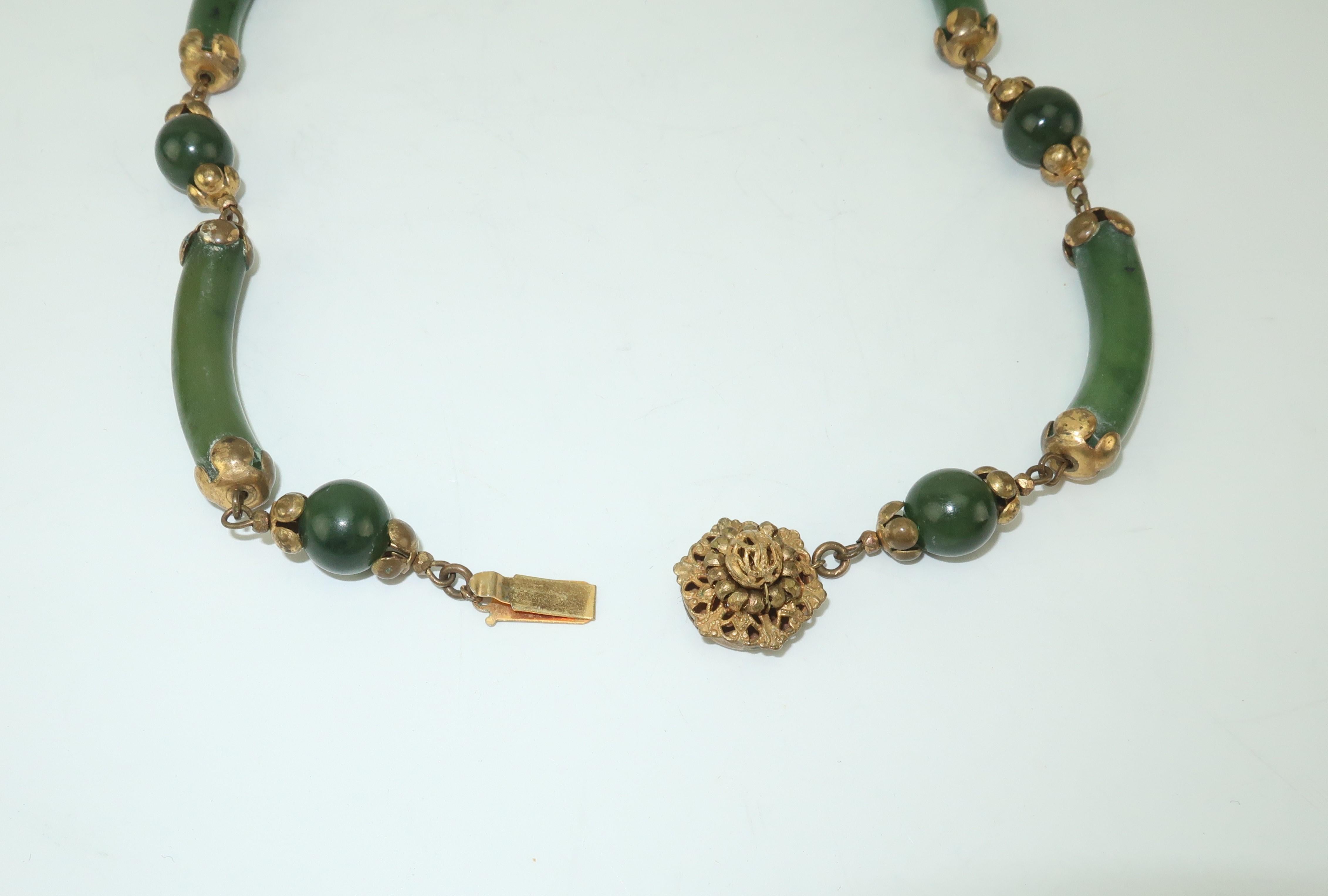 C.1950 Miriam Haskell Green Jade Asian Art Deco Inspired Necklace 1