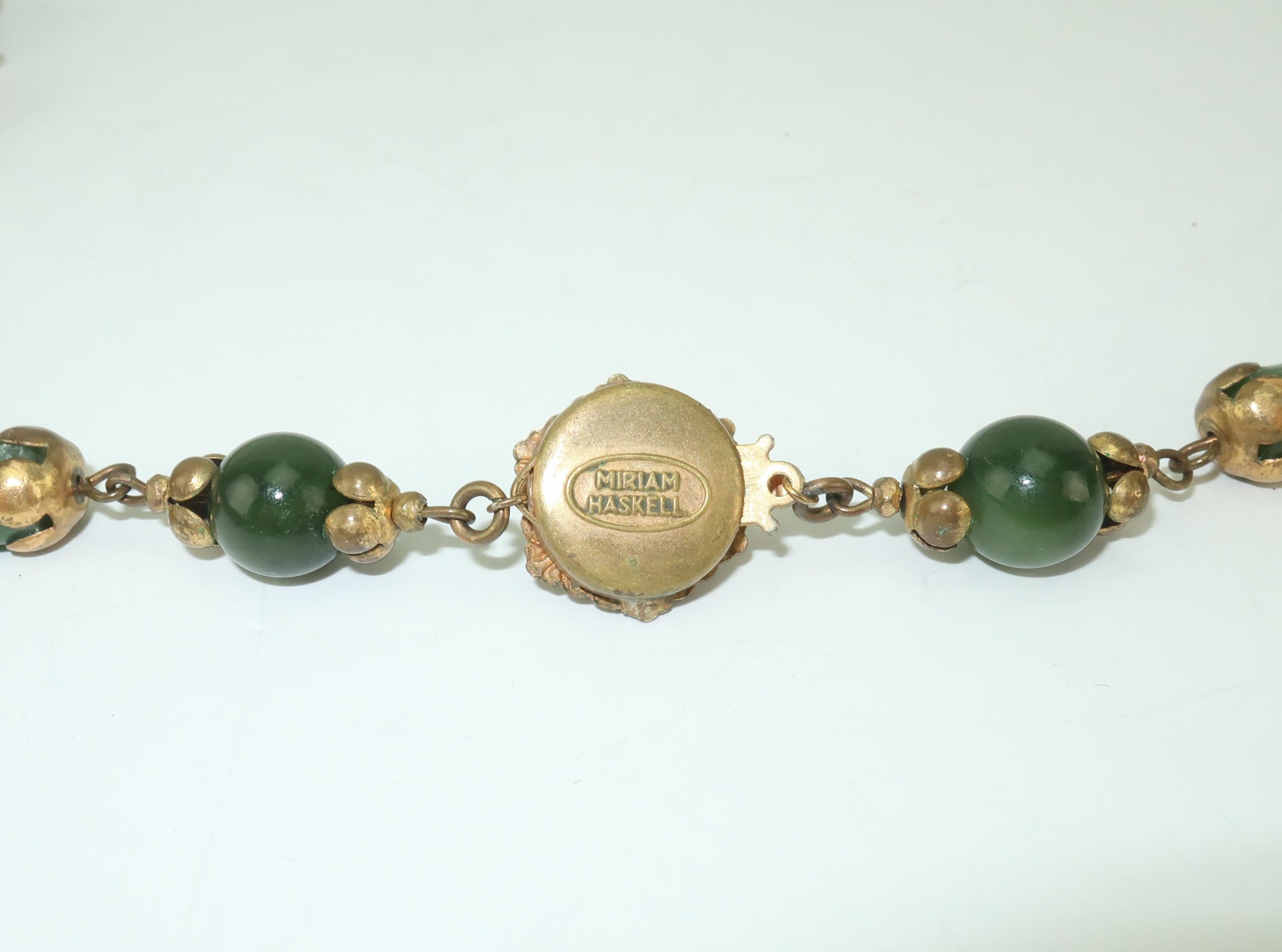 C.1950 Miriam Haskell Green Jade Asian Art Deco Inspired Necklace 2