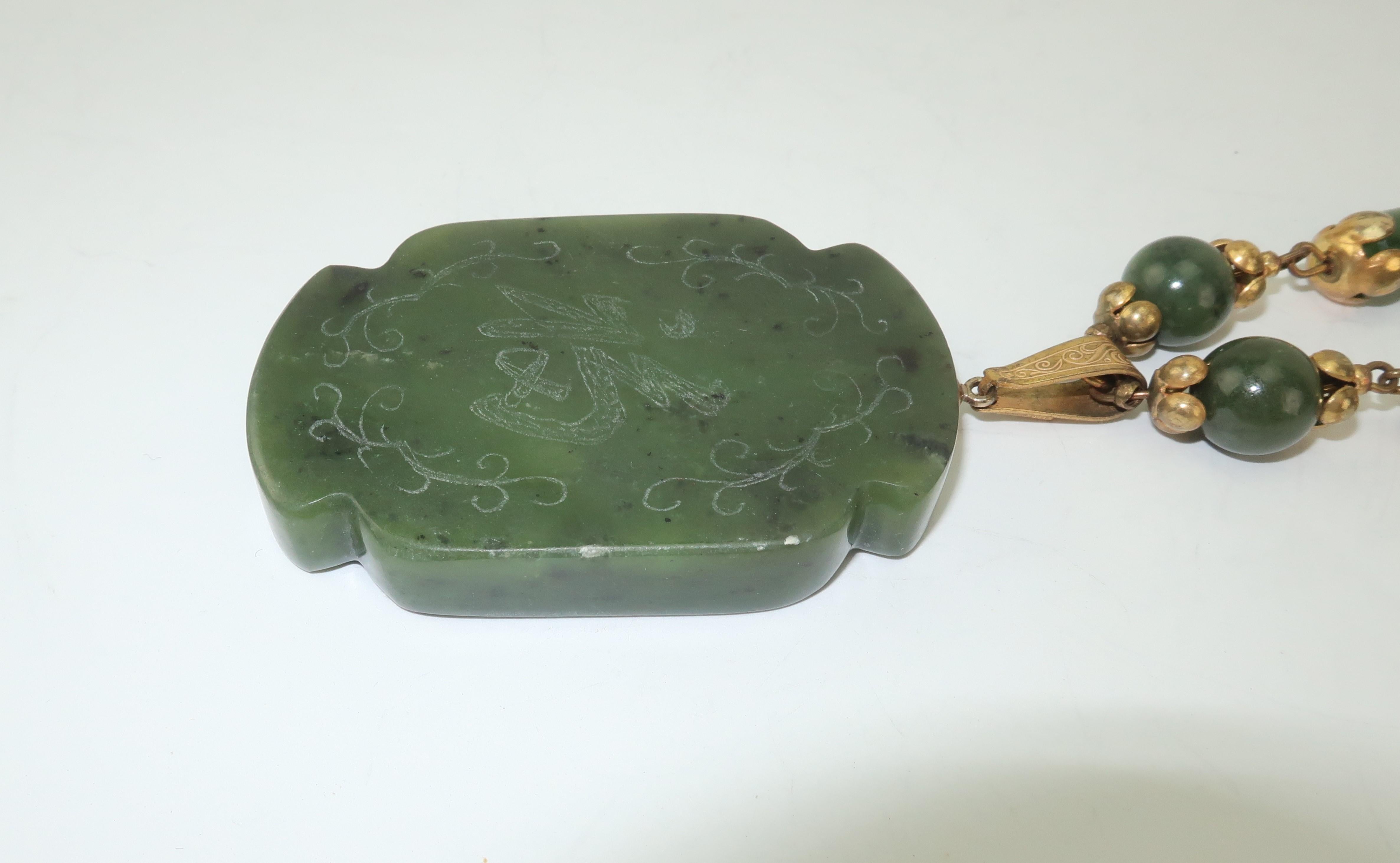 C.1950 Miriam Haskell Green Jade Asian Art Deco Inspired Necklace 3