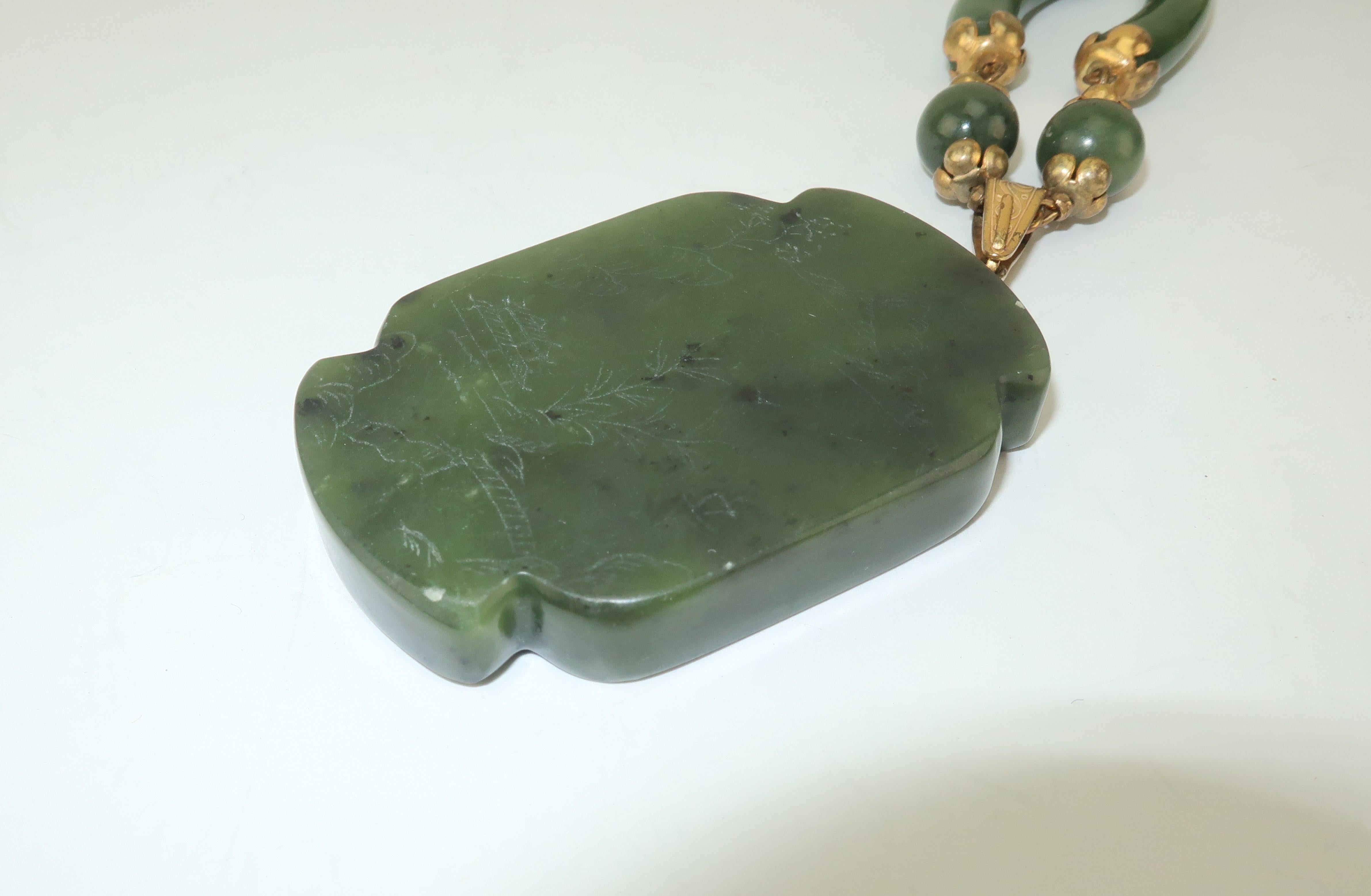 C.1950 Miriam Haskell Green Jade Asian Art Deco Inspired Necklace 4