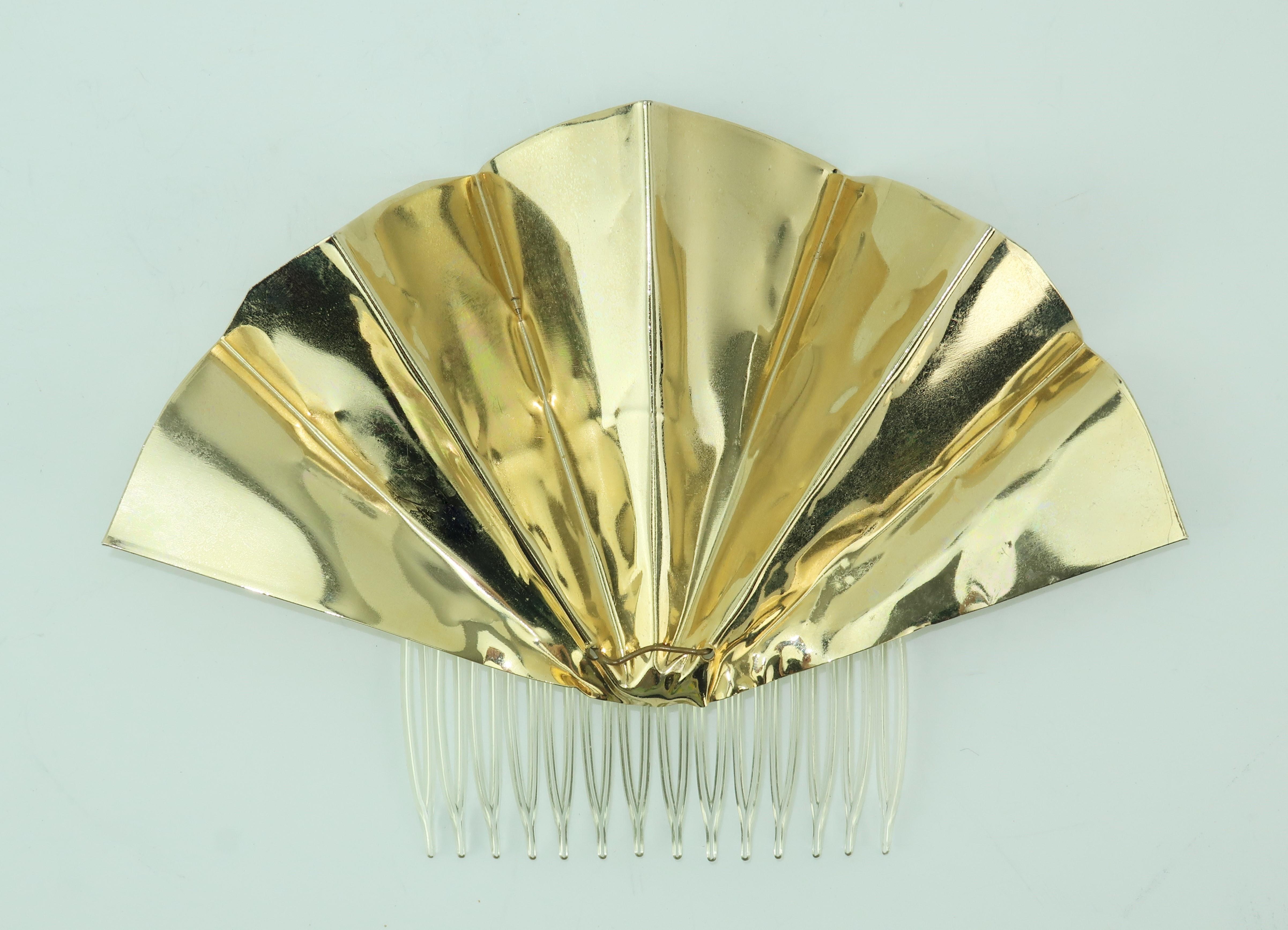 Artisan Sculptural 1970’s Lee Menichetti Brass Fan Hair Ornament