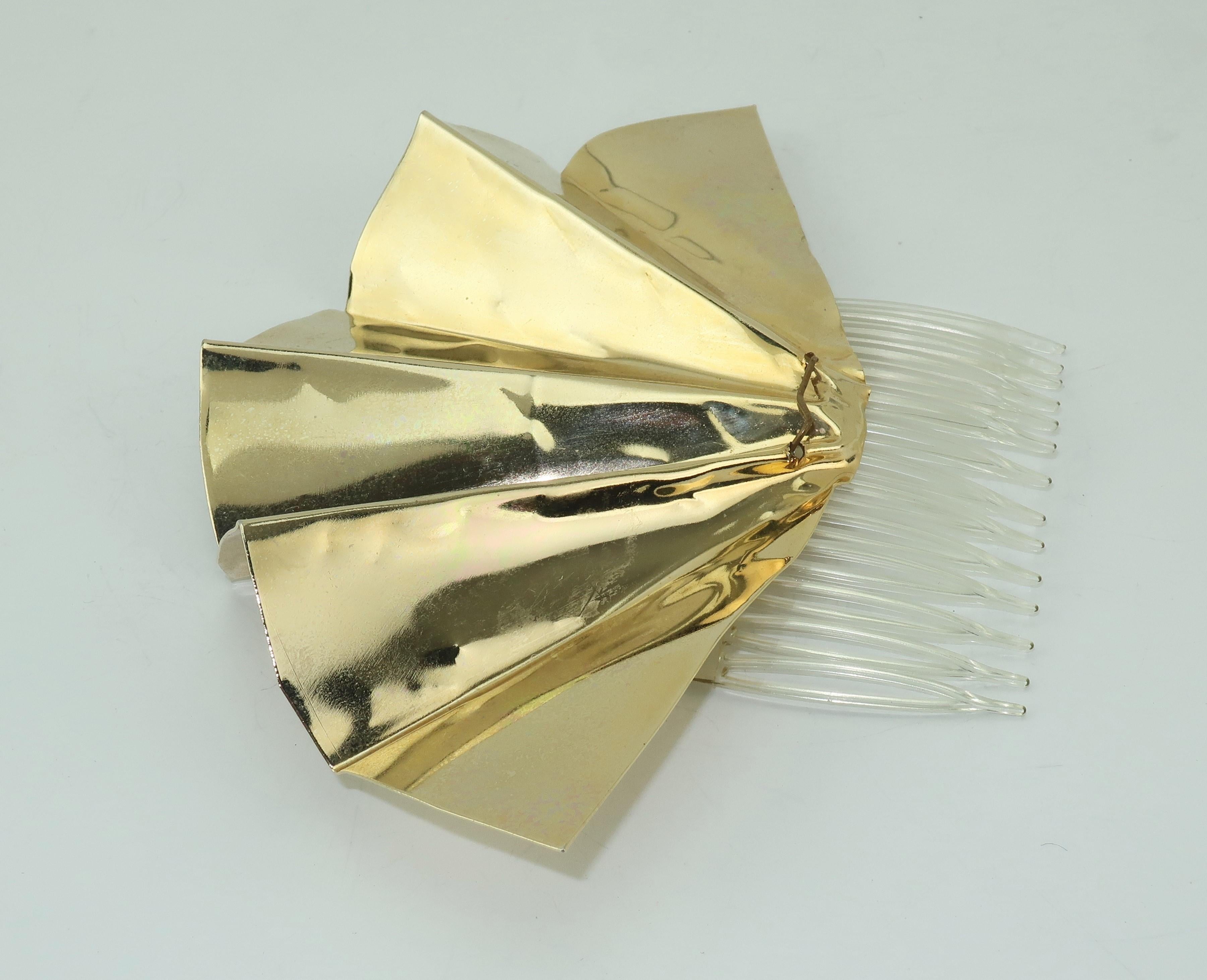 Women's Sculptural 1970’s Lee Menichetti Brass Fan Hair Ornament