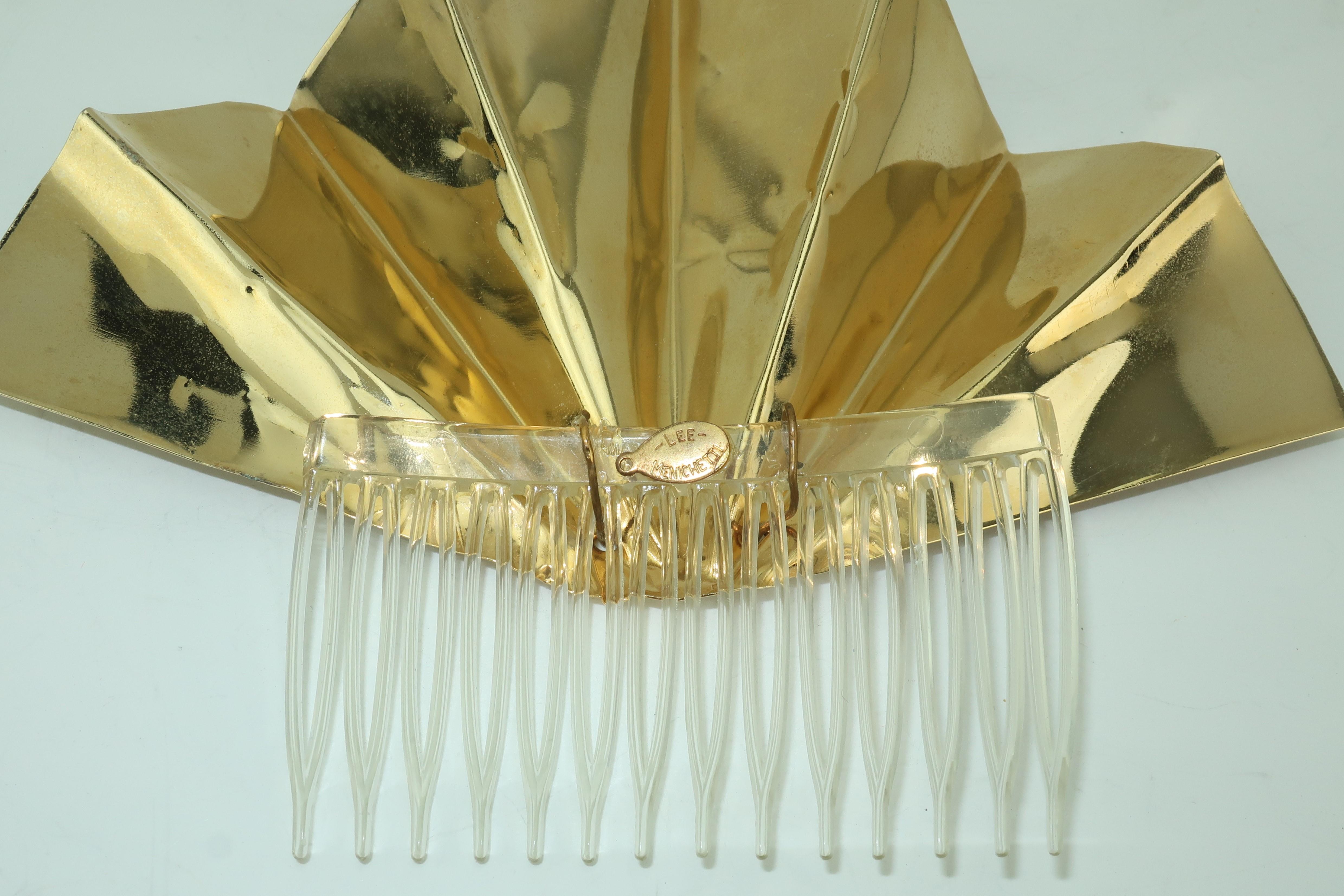 Sculptural 1970’s Lee Menichetti Brass Fan Hair Ornament 2